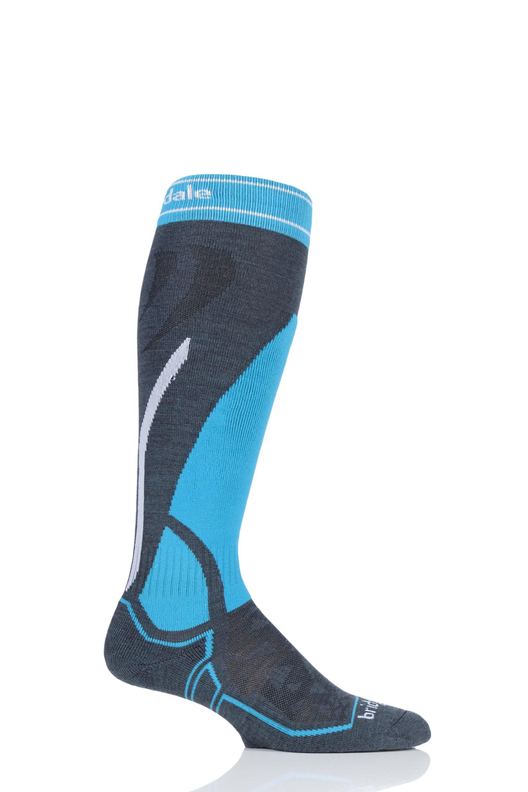 Image of 1 Pair Gunmetal / Blue Merino Performance Midweight Ski Socks Men's 9-11.5 Mens - Bridgedale