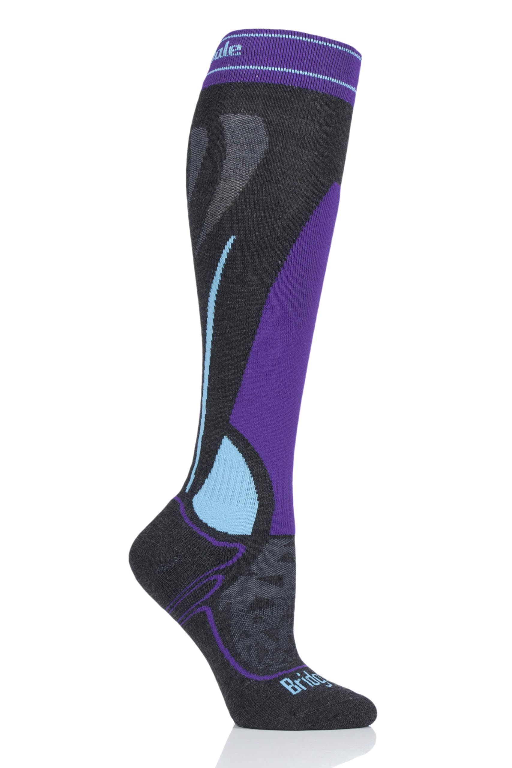 Image of 1 Pair Graphite / Purple Merino Endurance Midweight Ski Socks Ladies 5-6.5 Ladies - Bridgedale