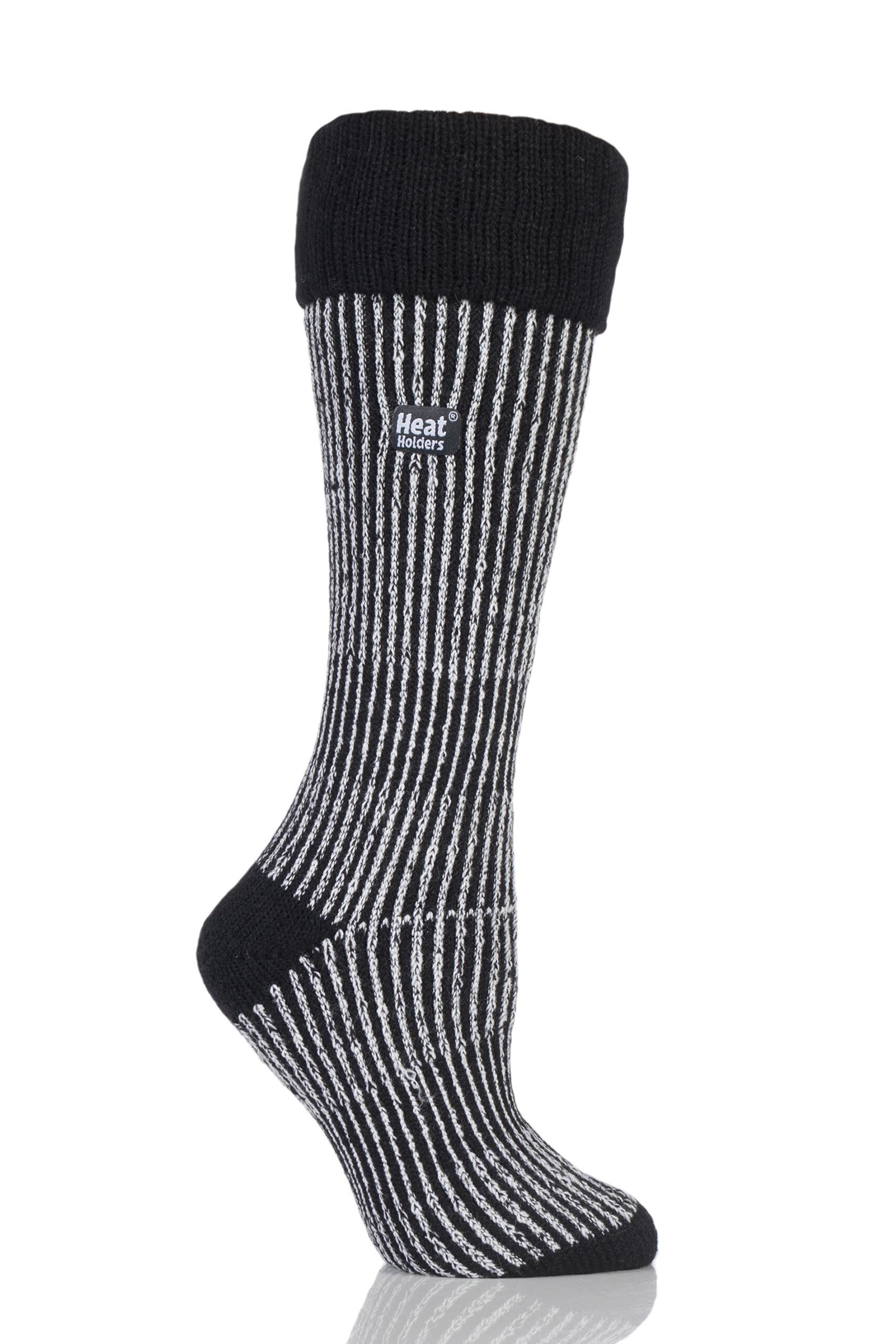 Image of 1 Pair Black / Cream 2.3 TOG Thermal Boot Socks Ladies 4-8 Ladies - Heat Holders
