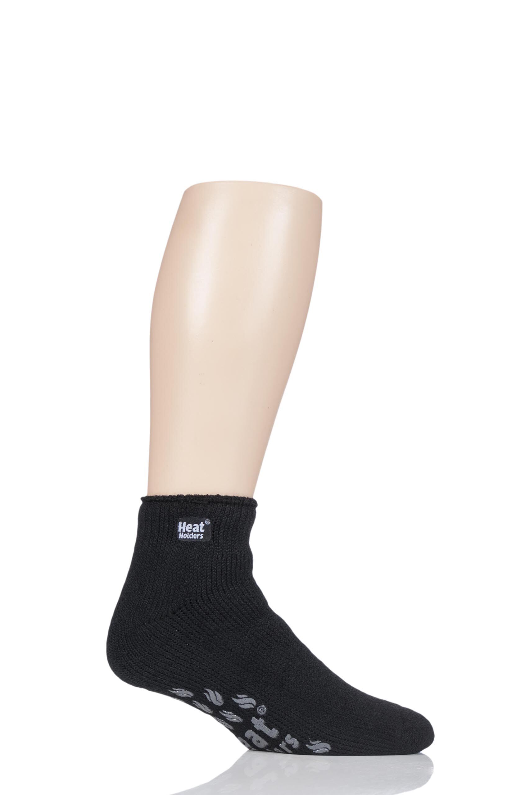 Image of 1 Pair Black Slipper Thermal Ankle Slipper Socks Men's 6-11 Mens - Heat Holders