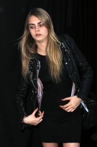 Cara spotted out in grey socks