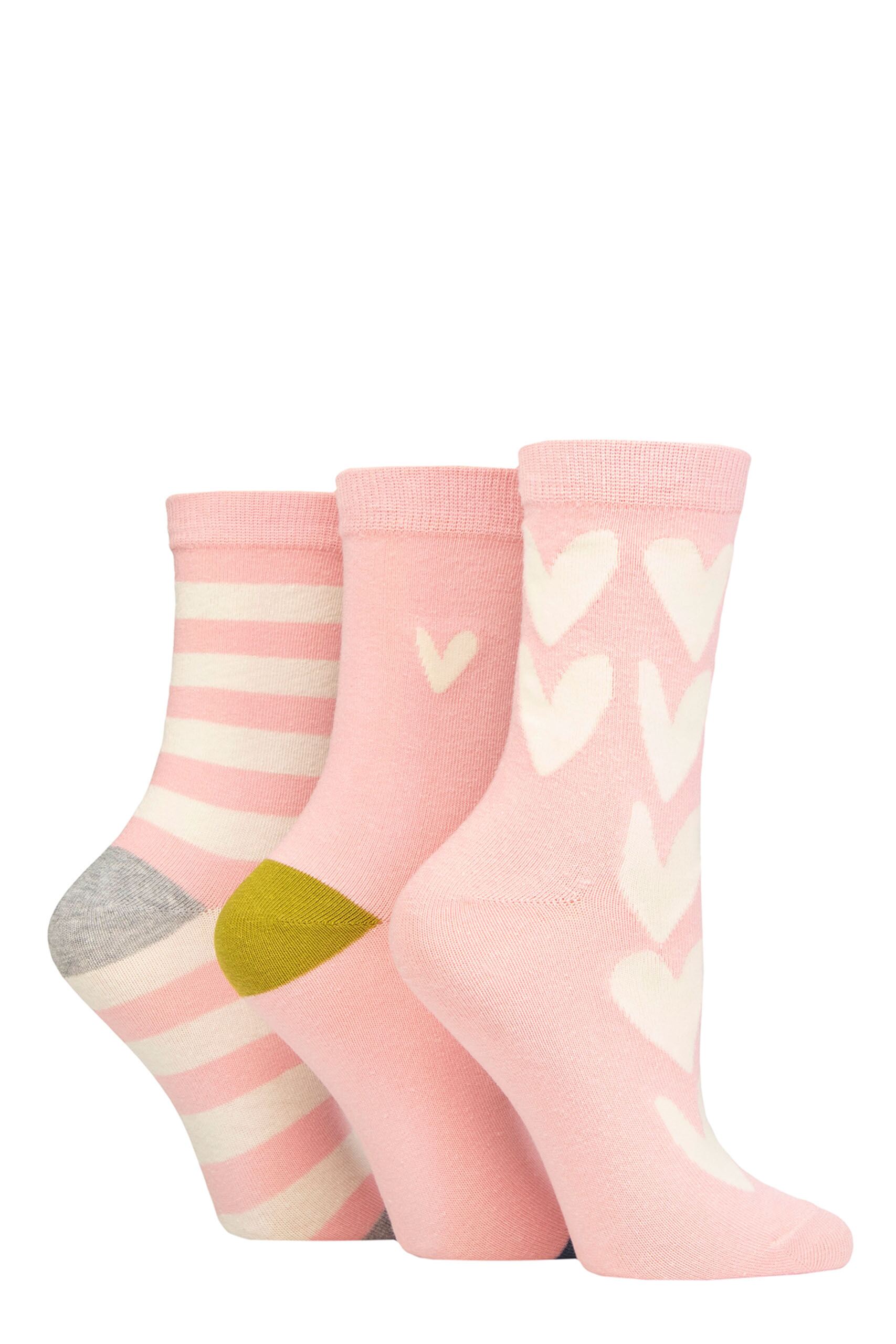 Ladies 3 Pair Caroline Gardner Patterned Cotton Socks All Over Hearts Pink UK 4-8