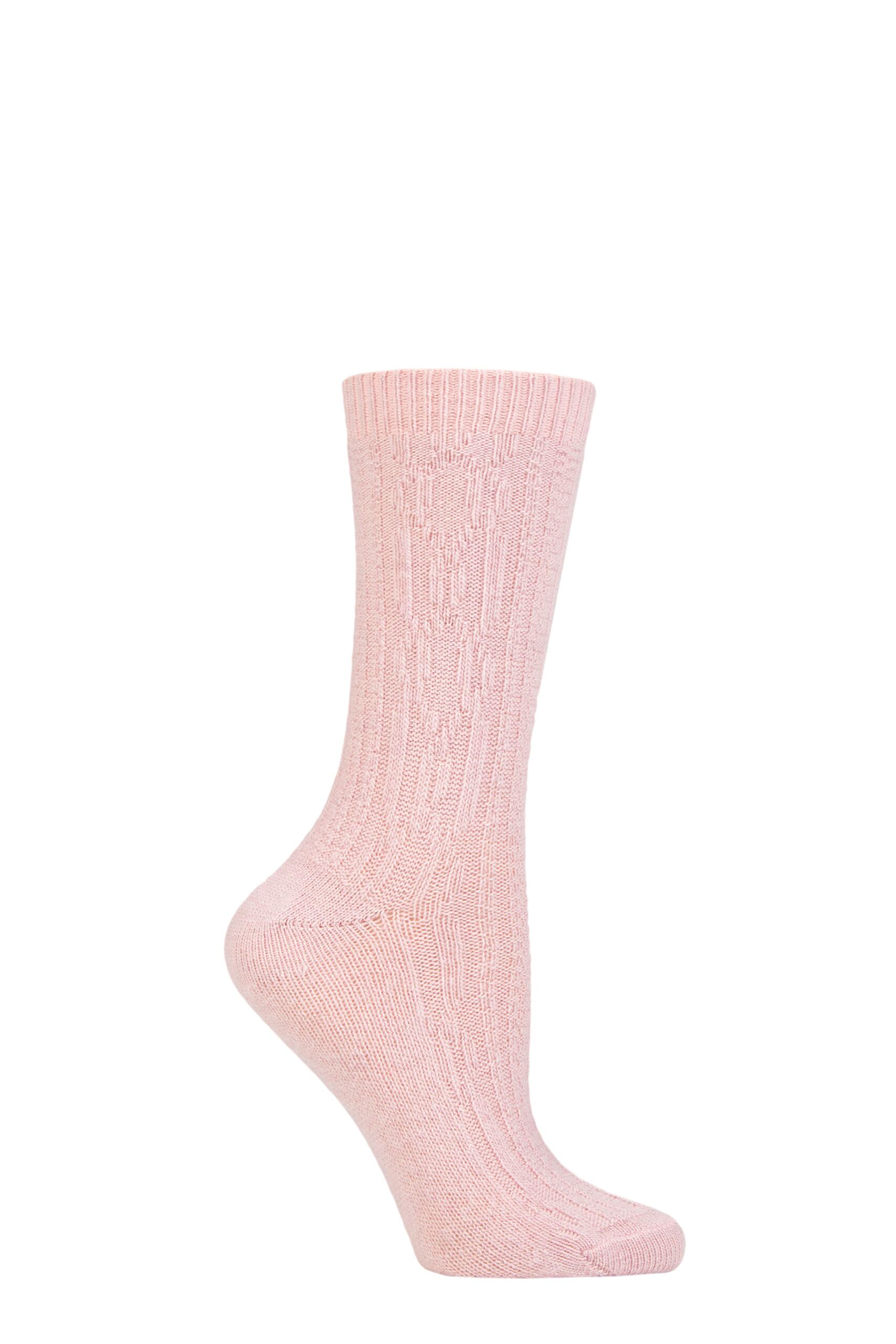 Ladies 1 Pair Charnos Cashmere Cable Socks Pink One Size
