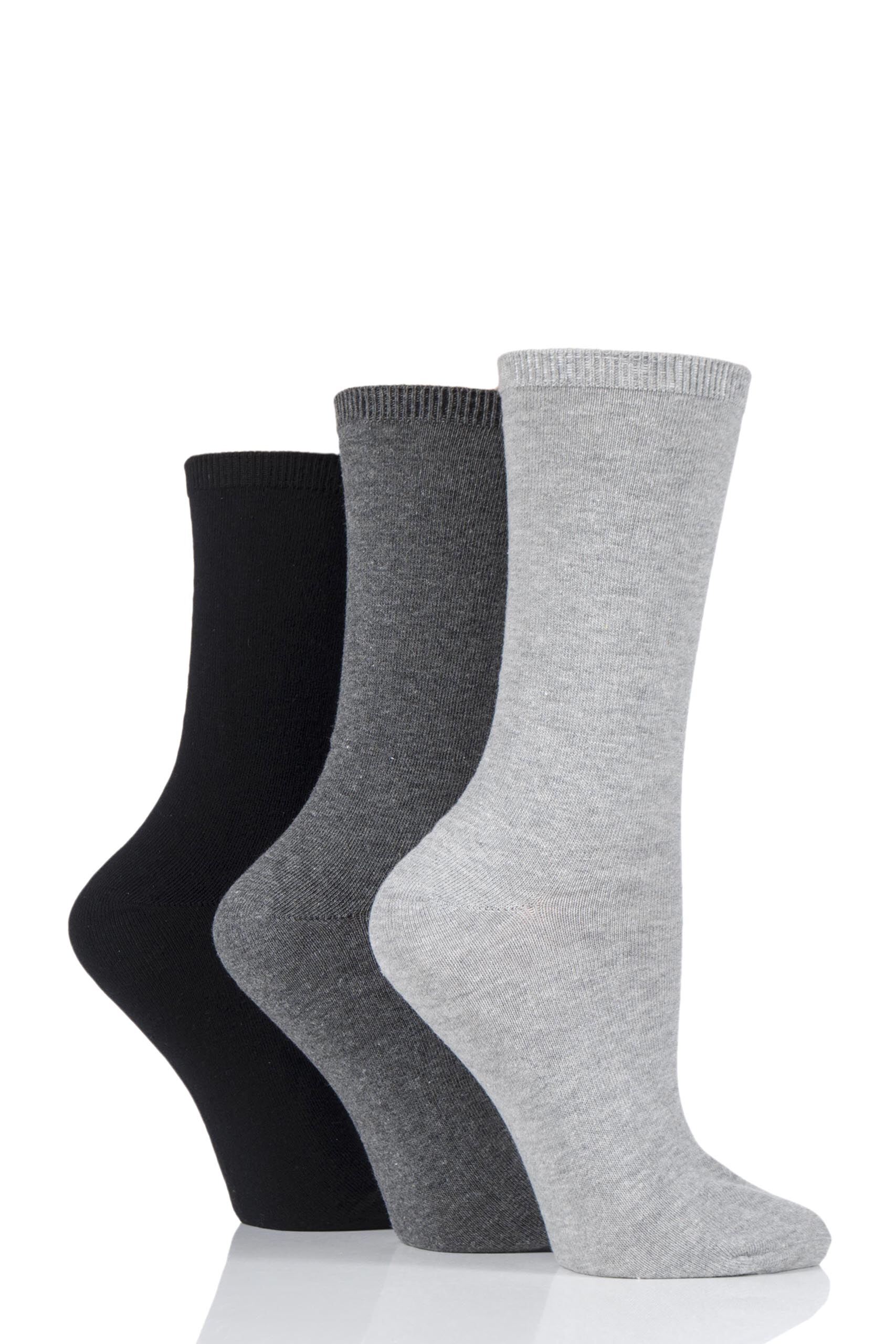 Image of 3 Pair Grey Mix Comfort Top Sock Ladies One Size - Charnos