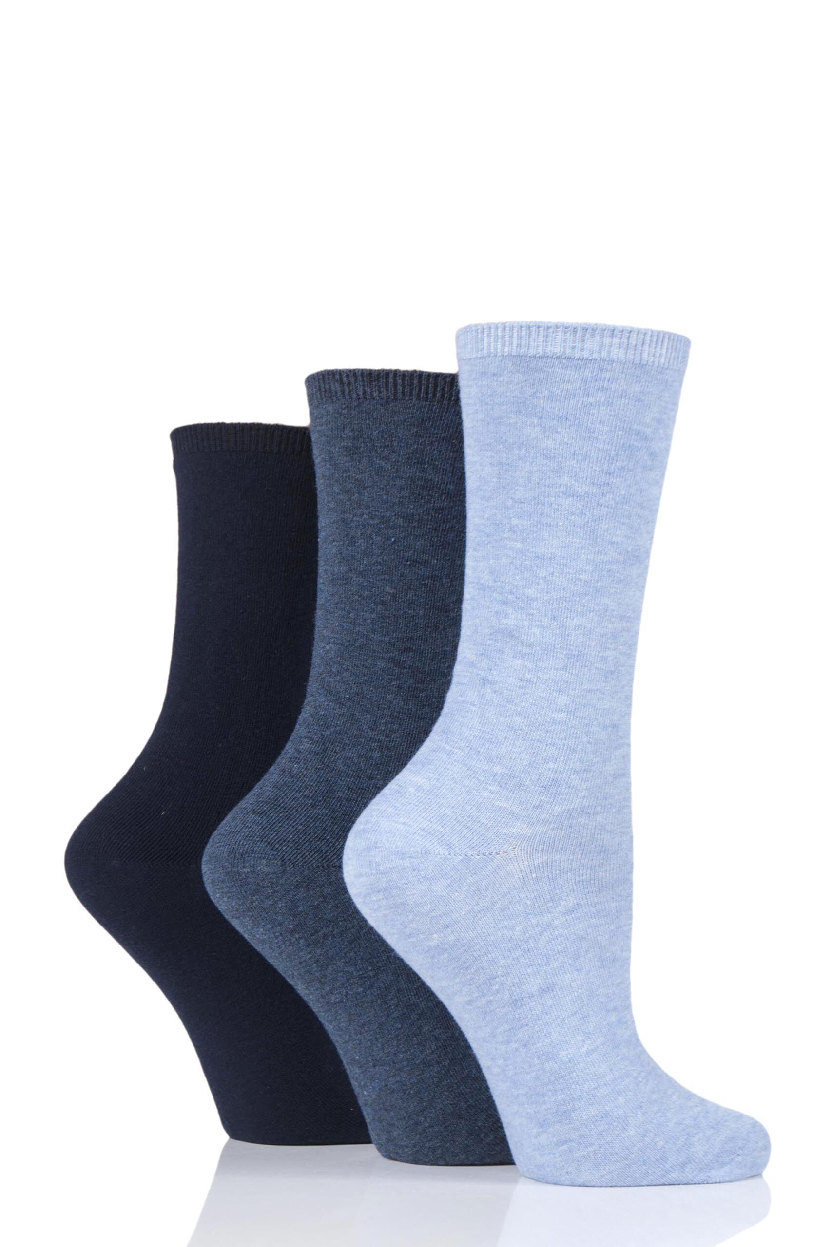 Image of 3 Pair Blue Mix Comfort Top Sock Ladies One Size - Charnos