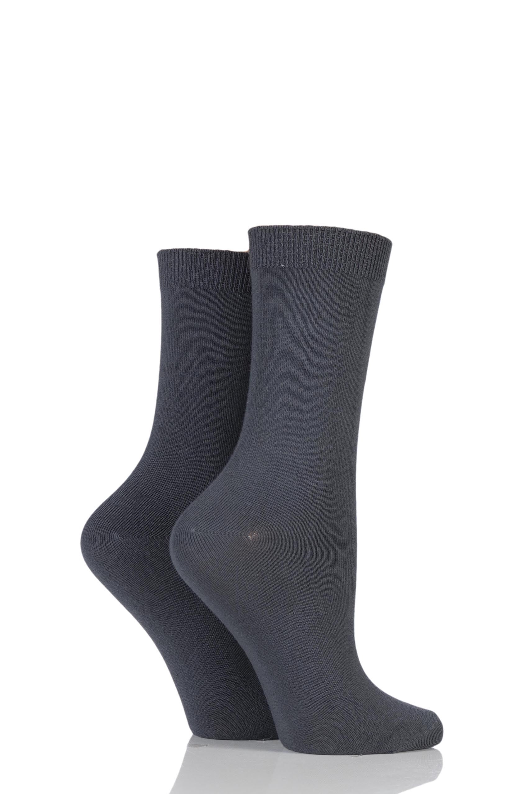 Image of 2 Pair Grey Cotton Modal Socks Ladies 4-8 Ladies - Charnos