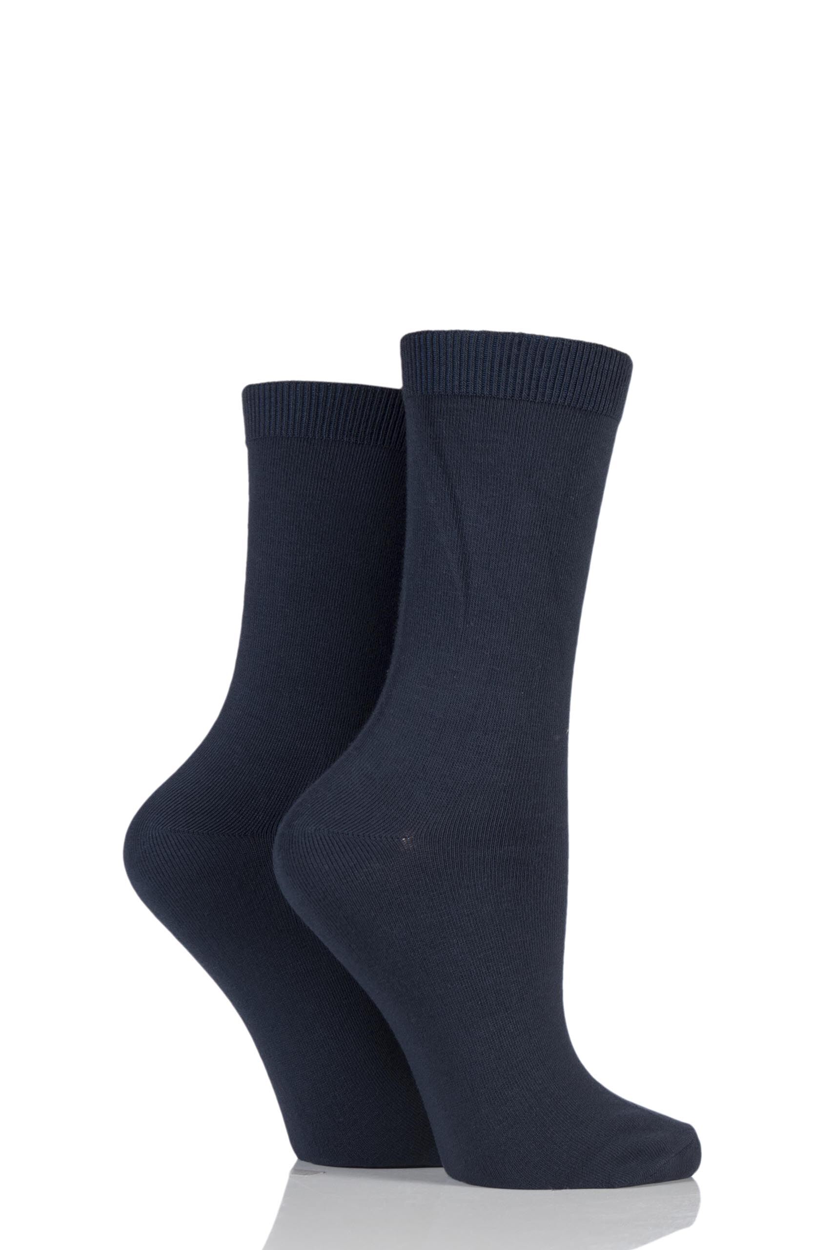 Image of 2 Pair Navy Cotton Modal Socks Ladies 4-8 Ladies - Charnos