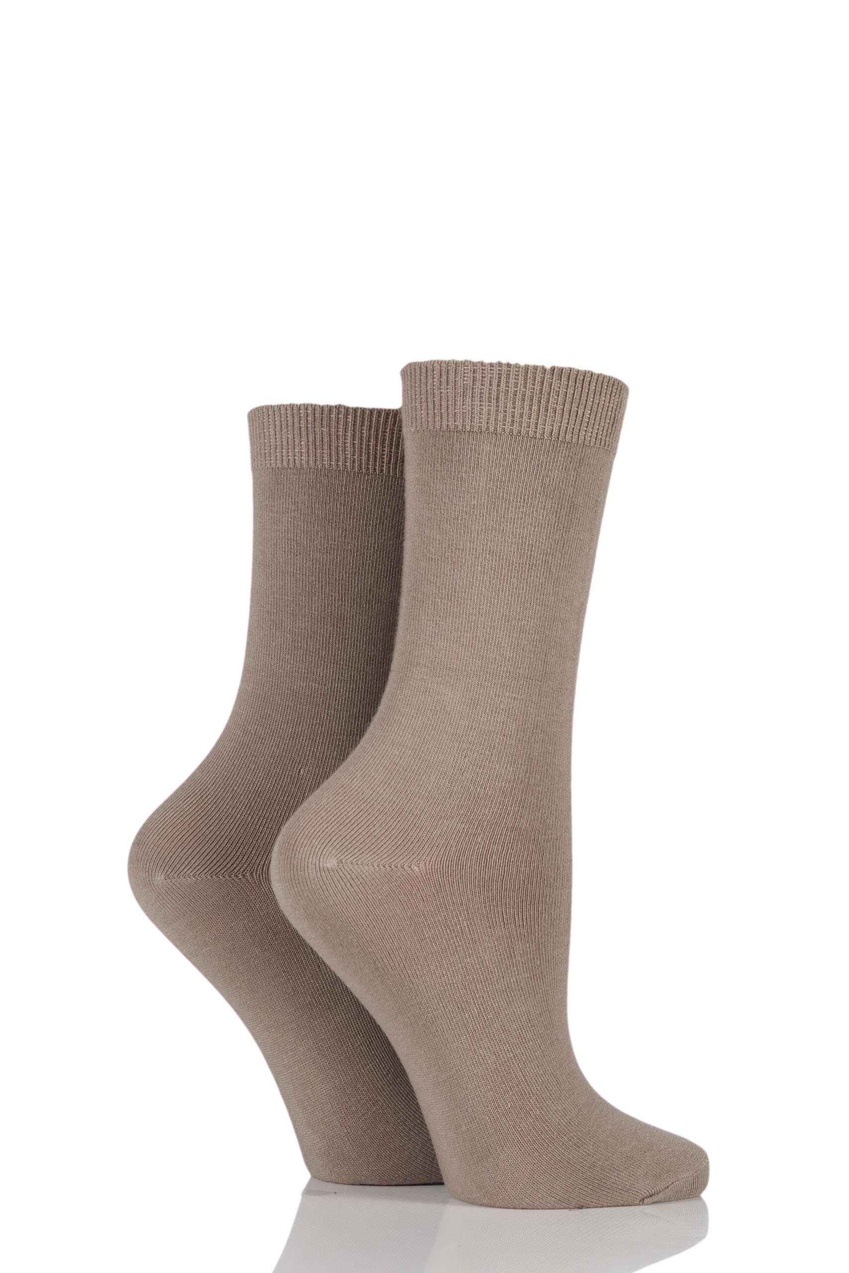 Image of 2 Pair Beige Cotton Modal Socks Ladies 4-8 Ladies - Charnos