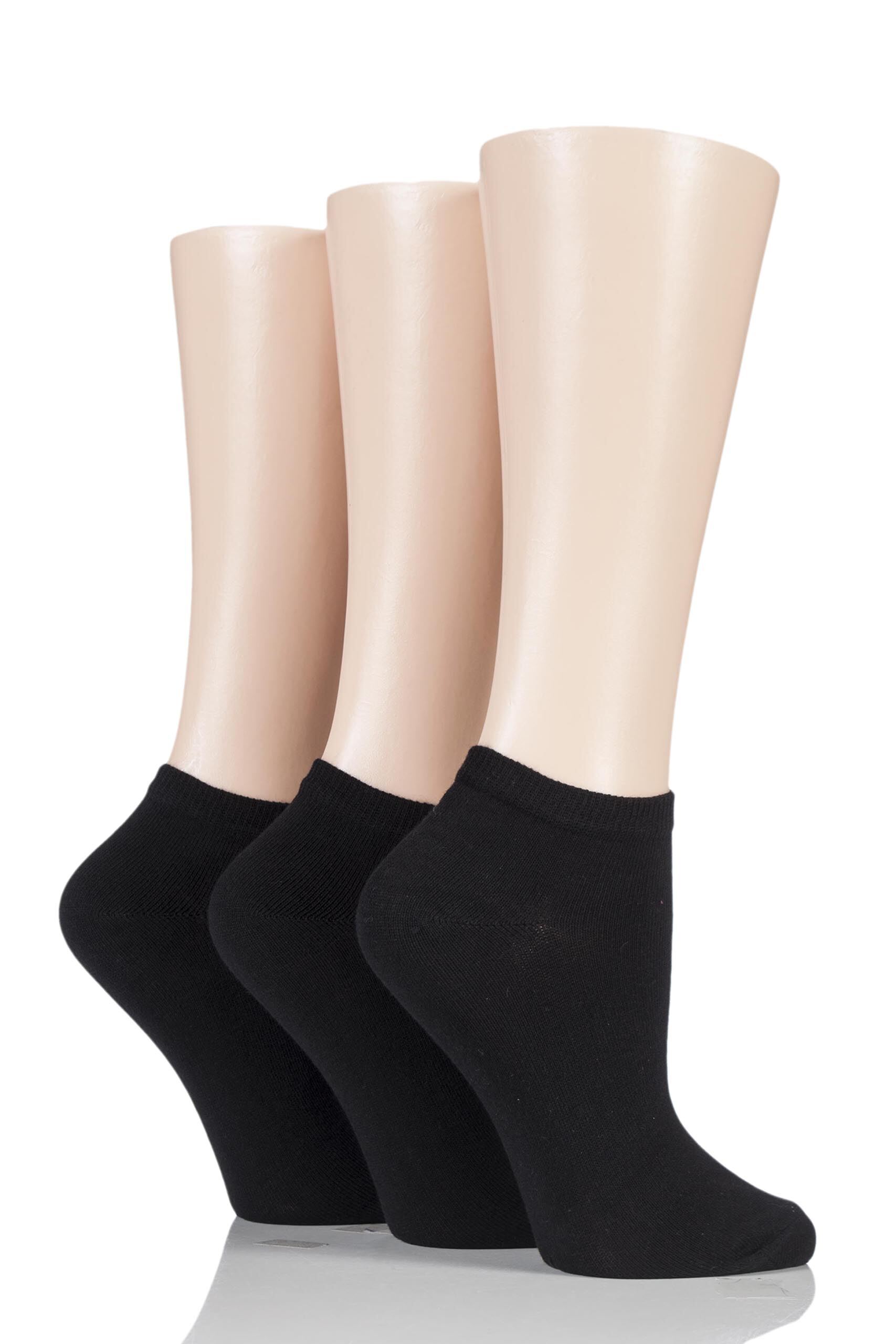 Image of 3 Pair Black Cotton Trainer Socks Ladies 4-8 Ladies - Charnos