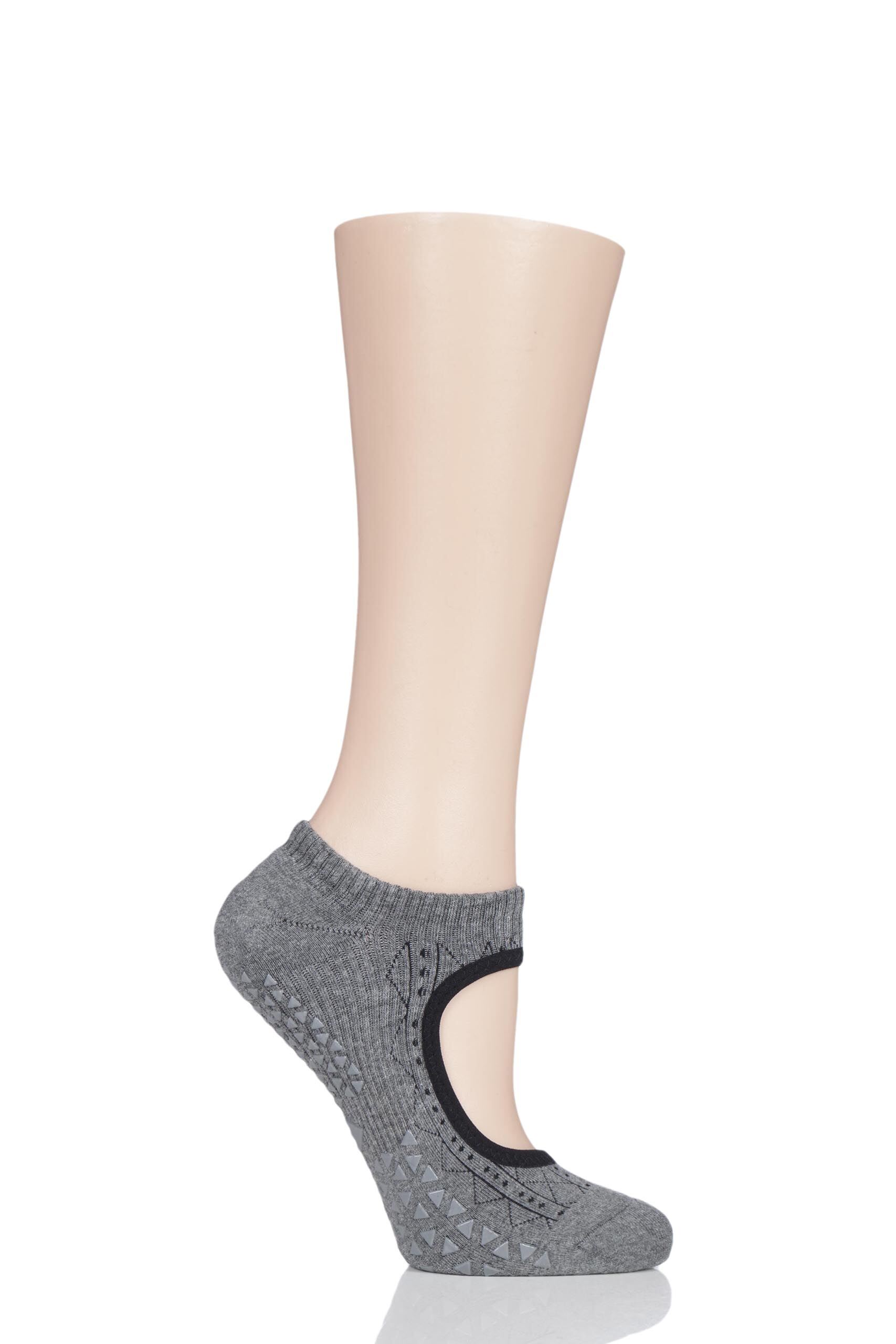 Image of 1 Pair Grey Open Front Grip Yoga Organic Cotton Socks Ladies 6-8.5 Ladies - Tavi Noir