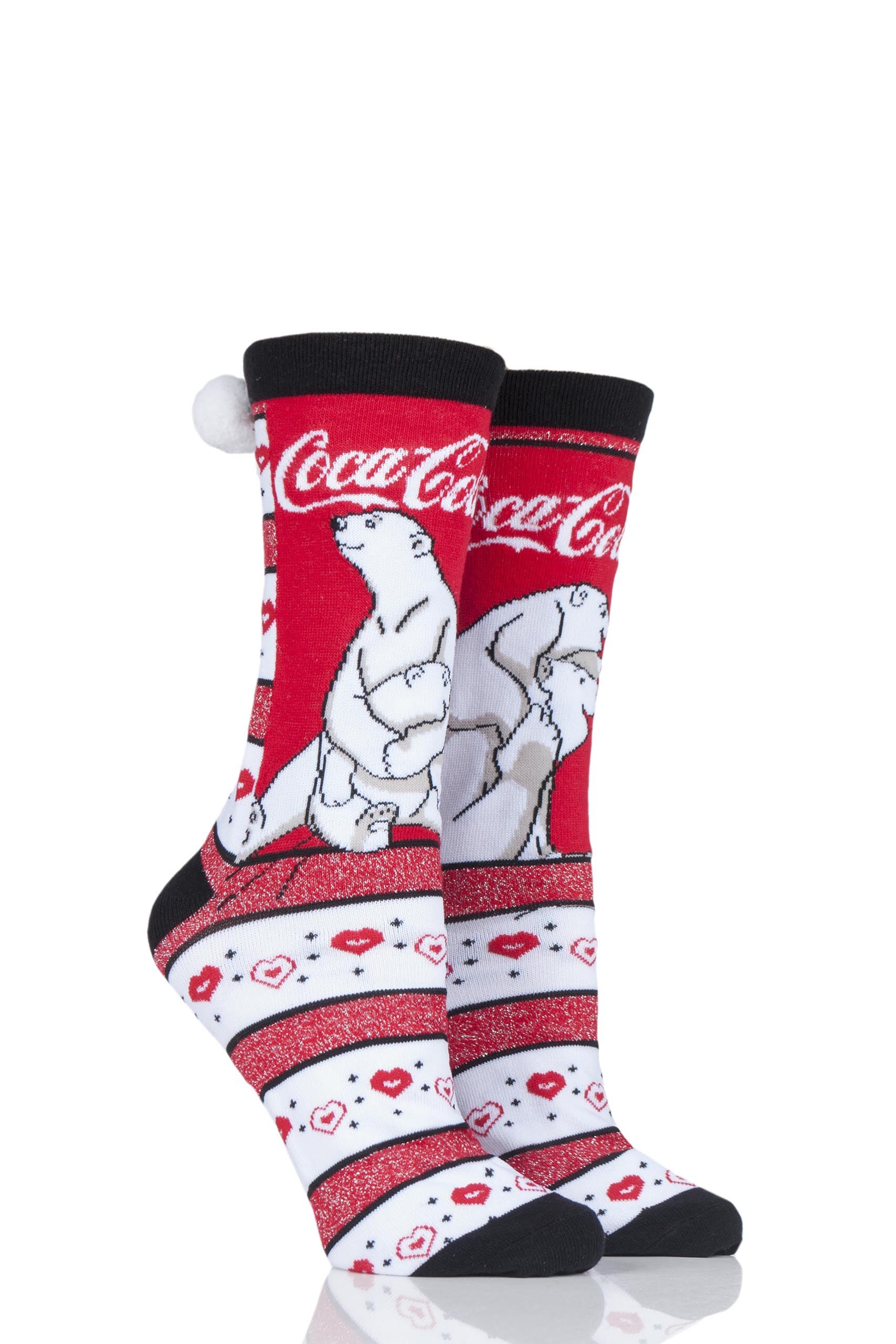 Image of 2 Pair Polar Bear Polar Bear Crew Socks Ladies 4-8 Ladies - Coca Cola