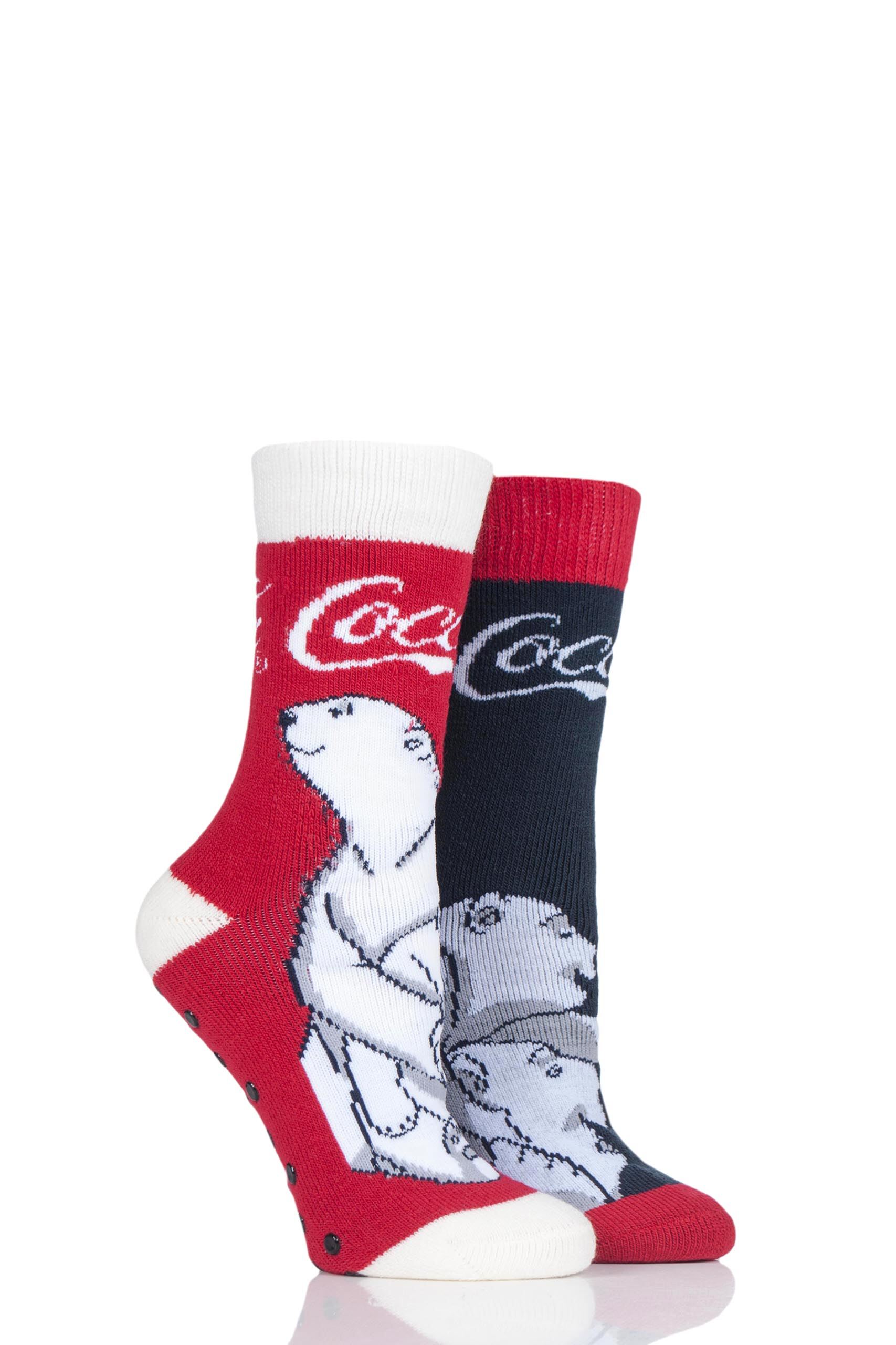 Image of 2 Pair Assorted Cosy Slipper Socks Ladies 4-8 Ladies - Coca Cola