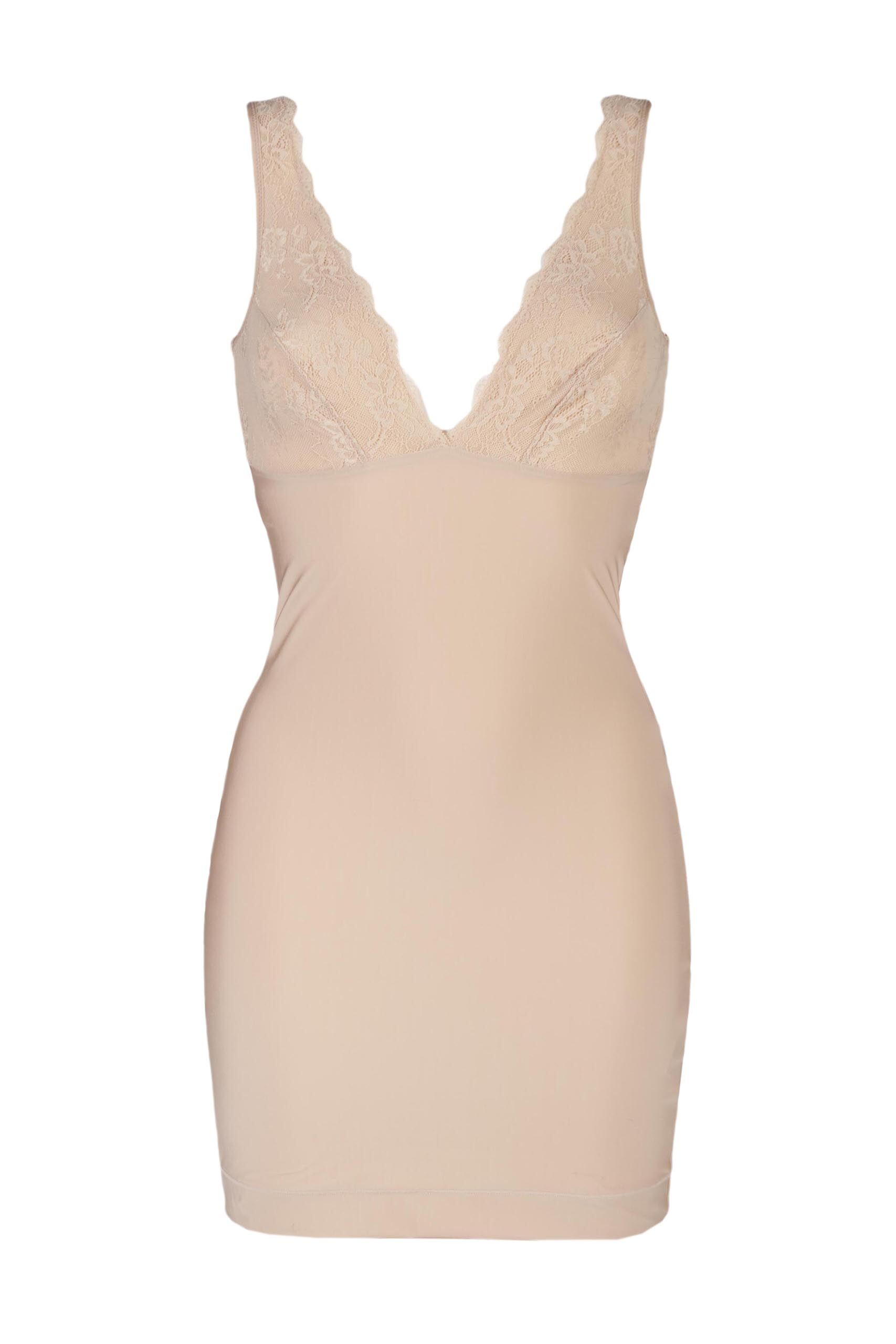 Image of 1 Pack Almond Shapewear Sleek Microfibre Firming Slip with Lace Trim Ladies Extra Large - Charnos