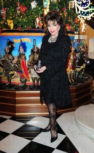 Collins in tights at Claridge's