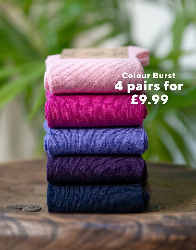 Women's Bamboo Colour Burst socks at SOCKSHOP - 4 pairs for £9.99