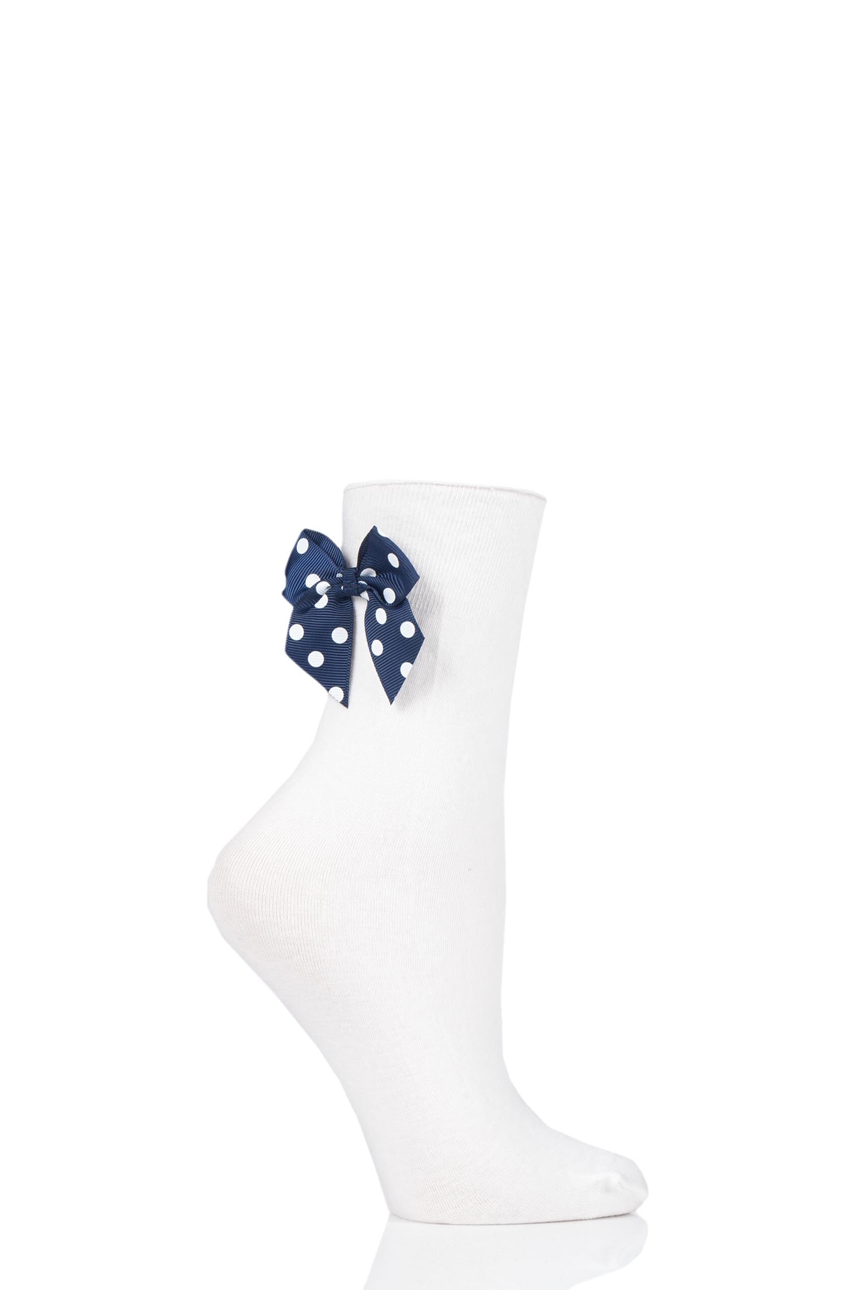 Image of 1 Pair White Cyclamen Polka Dot Bow Socks Ladies One Size - Trasparenze