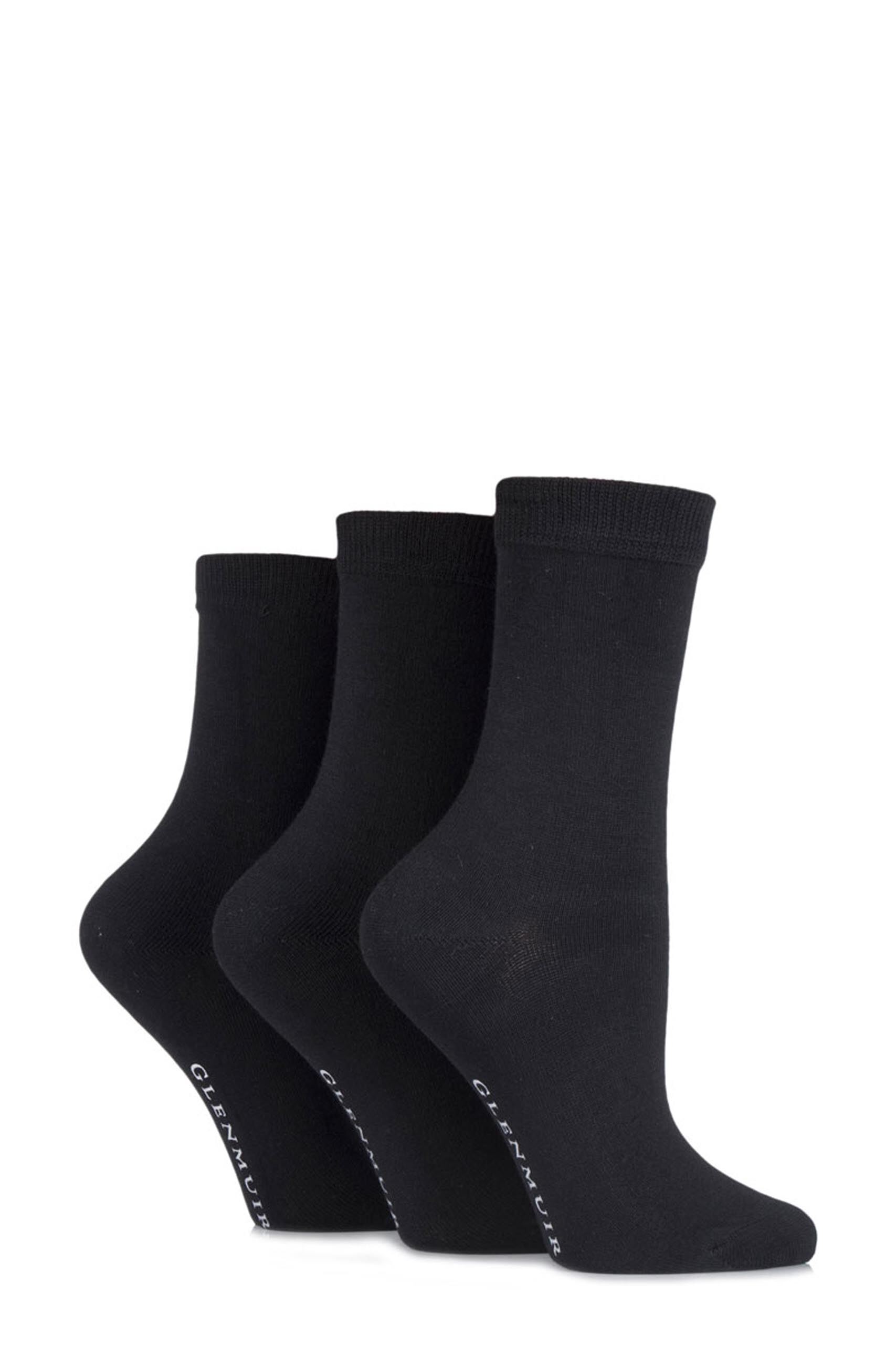 Image of 3 Pair Black Classic Plain Bamboo Socks Ladies 4-8 Ladies - Glenmuir