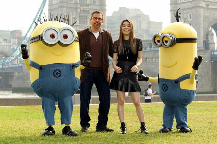 PA.16847757. Stars Steve Carrell and Miranda Cosgrove with some friends. Sean Dempsey/PA Wire