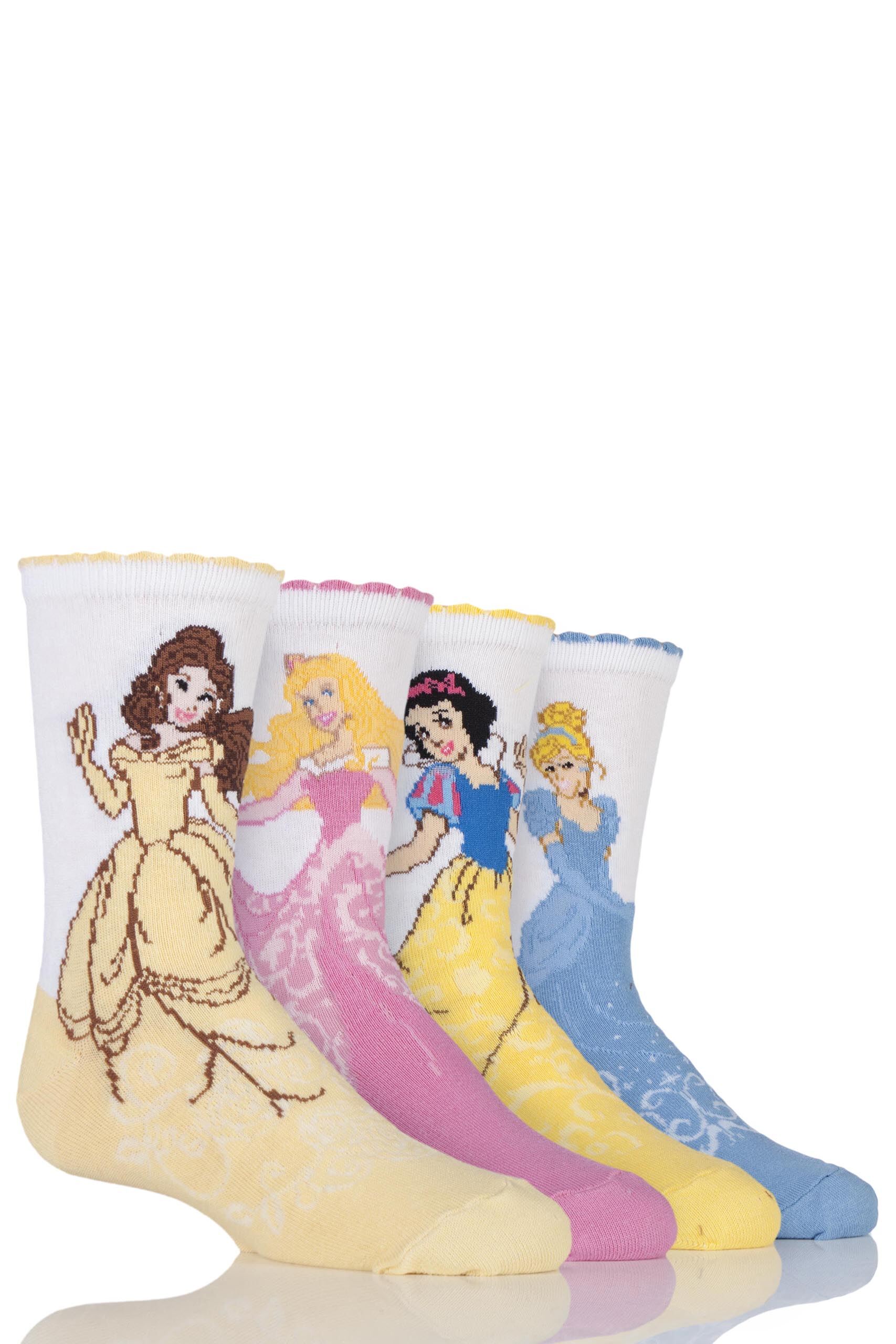 Image of 4 Pair Assorted Disney Princess Socks Girls 4-6.5 Kids (13-15 Years) - Film & TV Characters