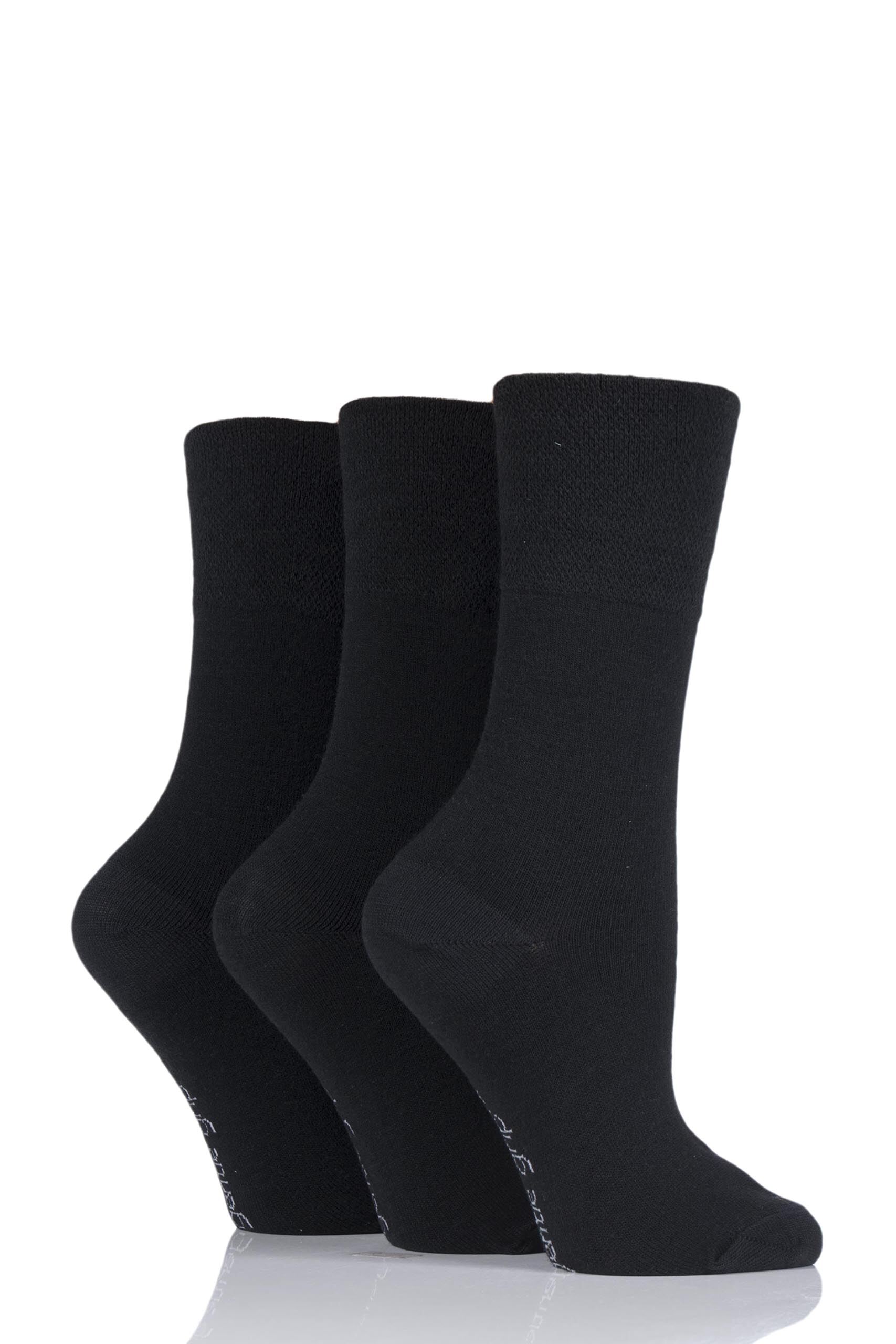 Image of 3 Pair Black Plain Wool Socks Ladies 4-8 Ladies - Gentle Grip