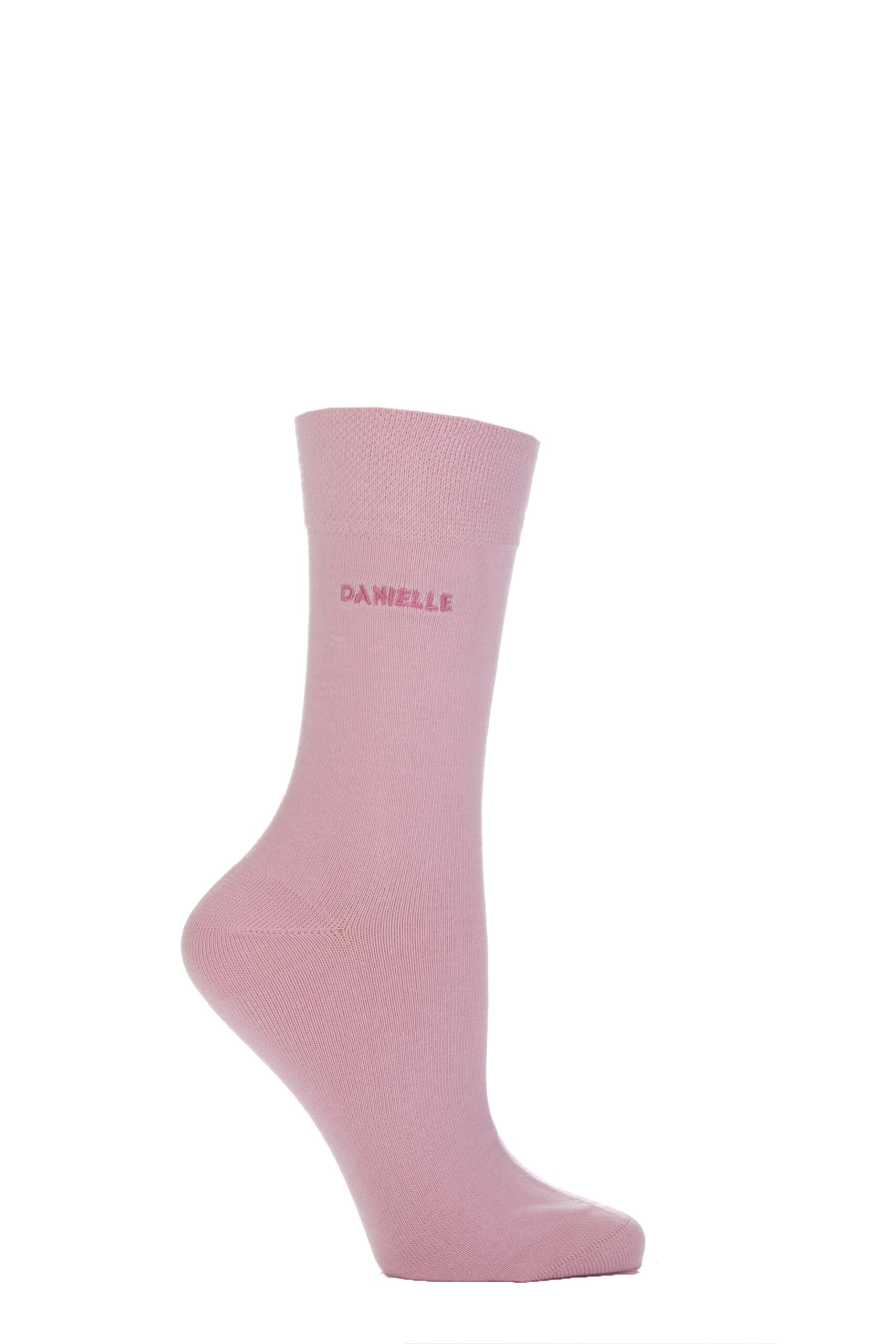 Image of 1 Pair Danielle Individual Names Pink Embroidered Socks Ladies 4-8 Ladies - SOCKSHOP