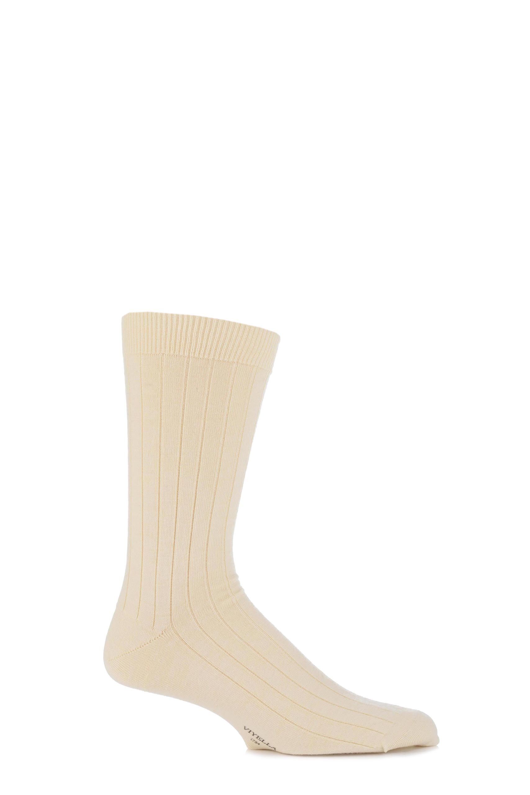 Image of 1 Pair Lemon Short Wool Ribbed Socks With Hand Linked Toe Men's 6-11 Mens - Viyella