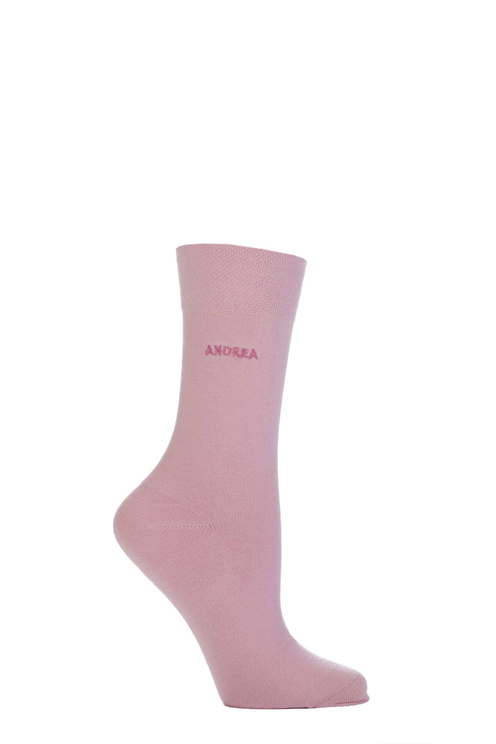 Image of 1 Pair Andrea Individual Names Pink Embroidered Socks Ladies 4-8 Ladies - SOCKSHOP