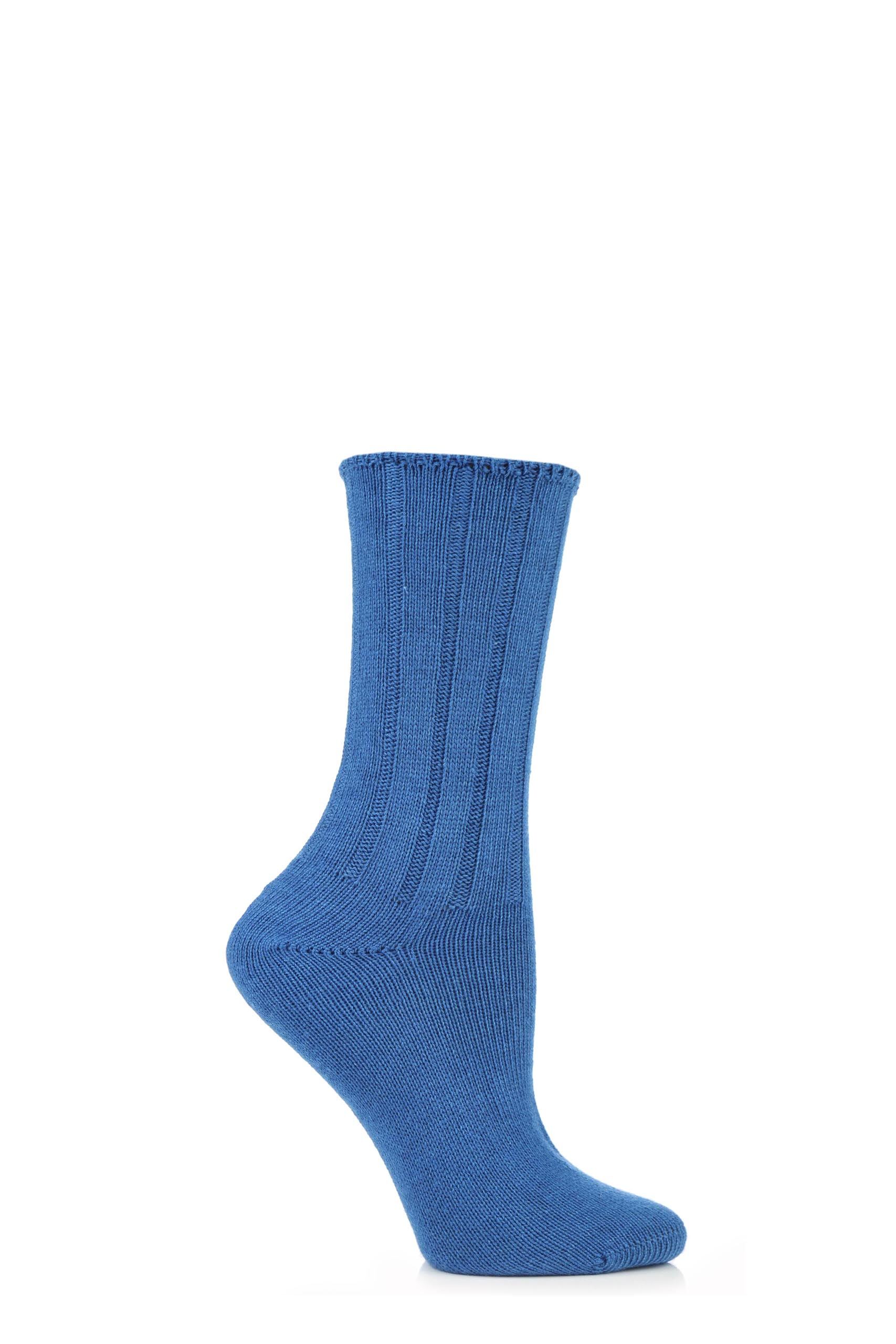 Image of 1 Pair Peacock Jewel Wool and Viscose Ribbed Bed Socks Ladies 4-8 Ladies - Elle
