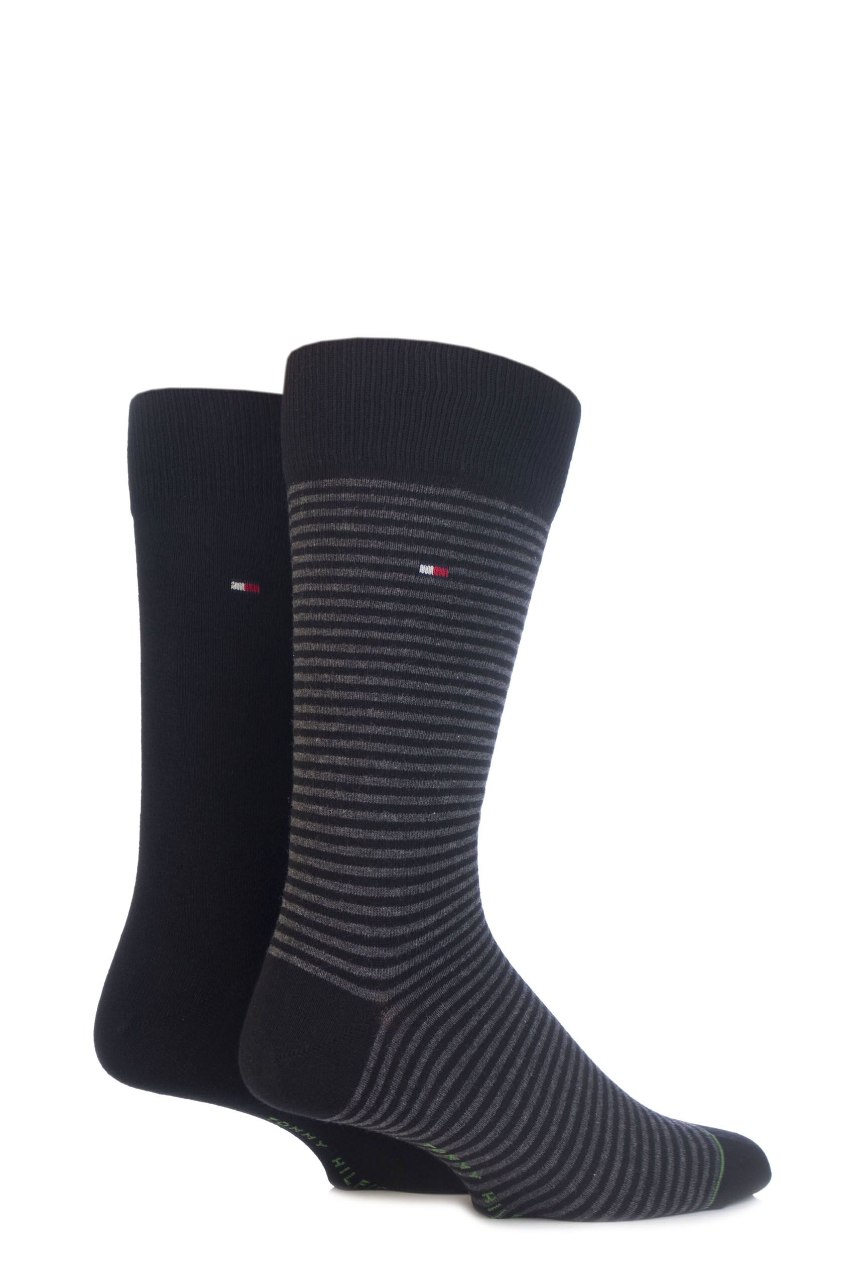 Image of 2 Pair Black Small Stripe Cotton Socks Men's 9-11 Mens - Tommy Hilfiger