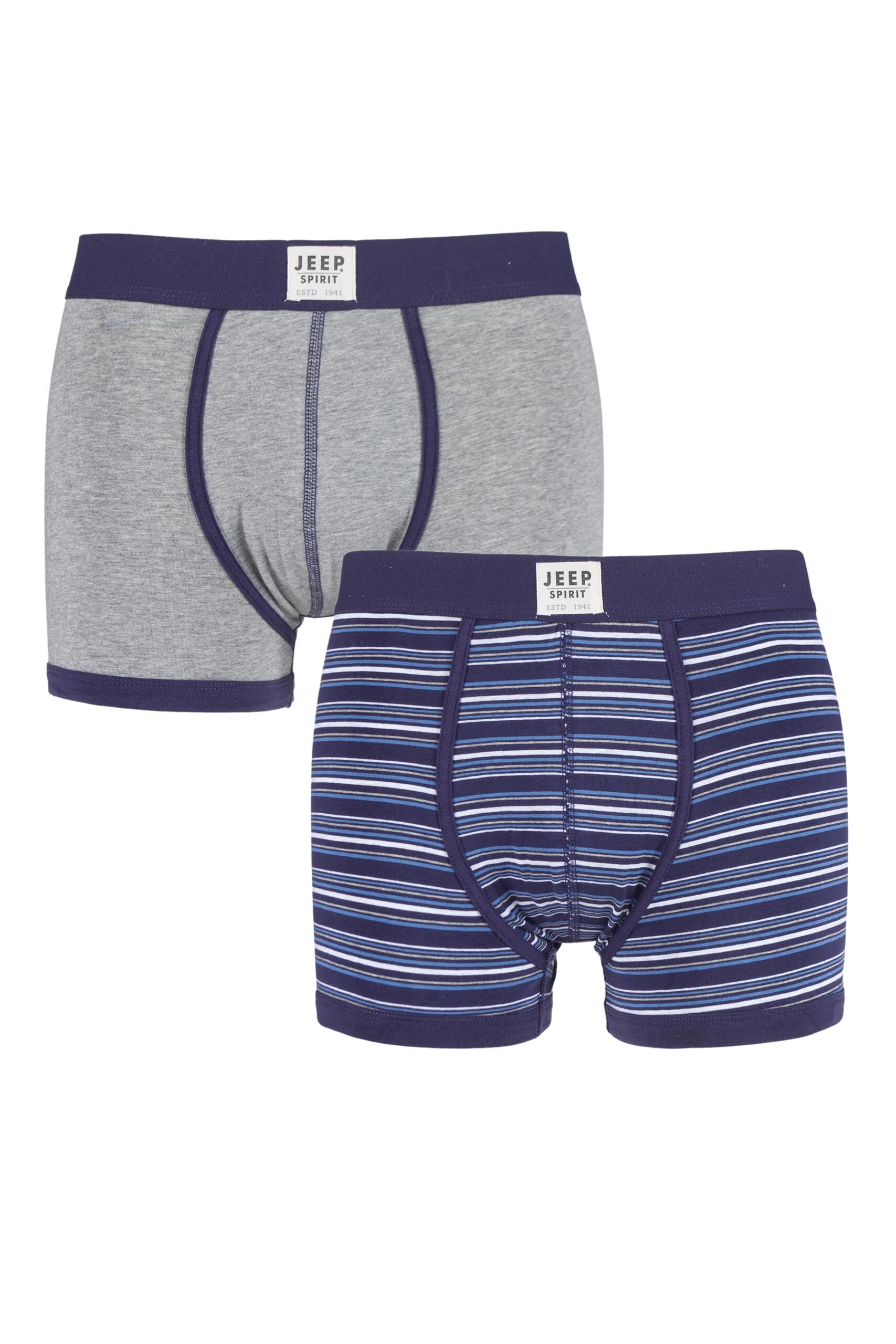 Image of 2 Pack Purple / Grey Spirit Stripe and Plain Cotton Rich Fitted Trunks Men's Small - Jeep