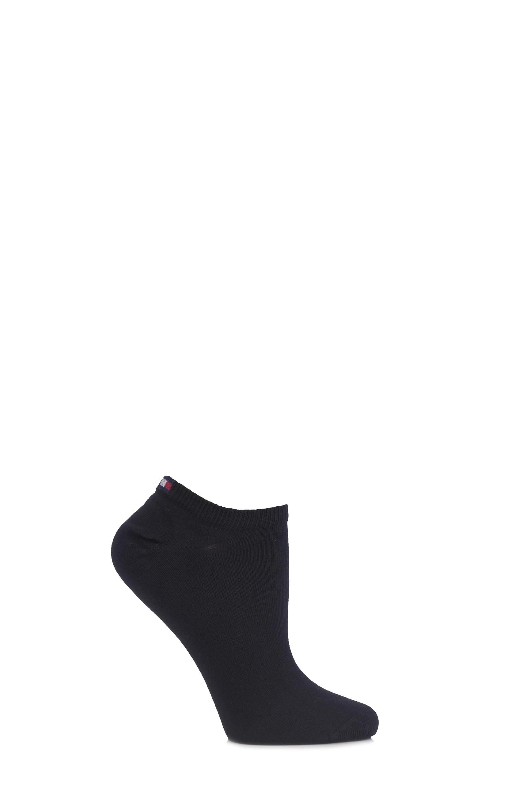 Image of 2 Pair Black Plain Cotton Sneaker Socks Ladies 2.5-5 Ladies - Tommy Hilfiger