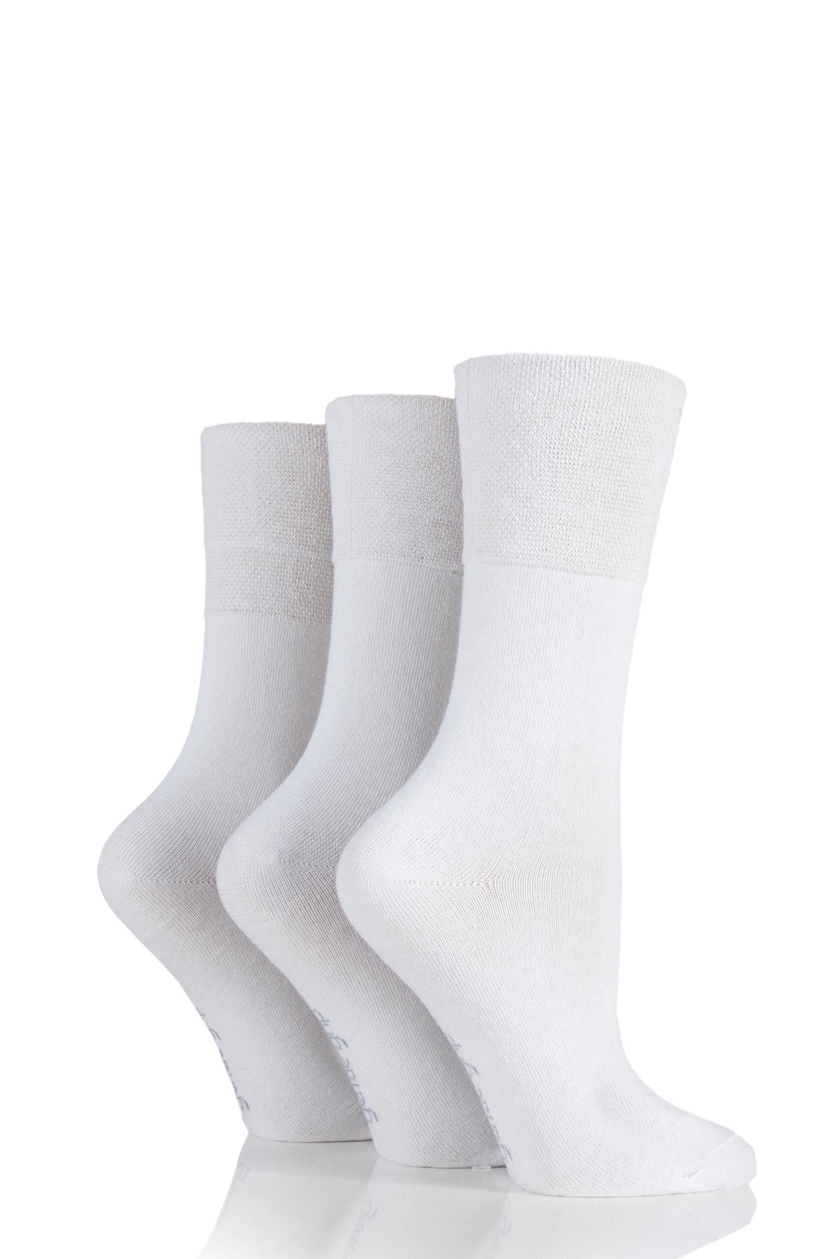 Image of 3 Pair White Plain Cotton Socks Ladies 4-8 Ladies - Gentle Grip