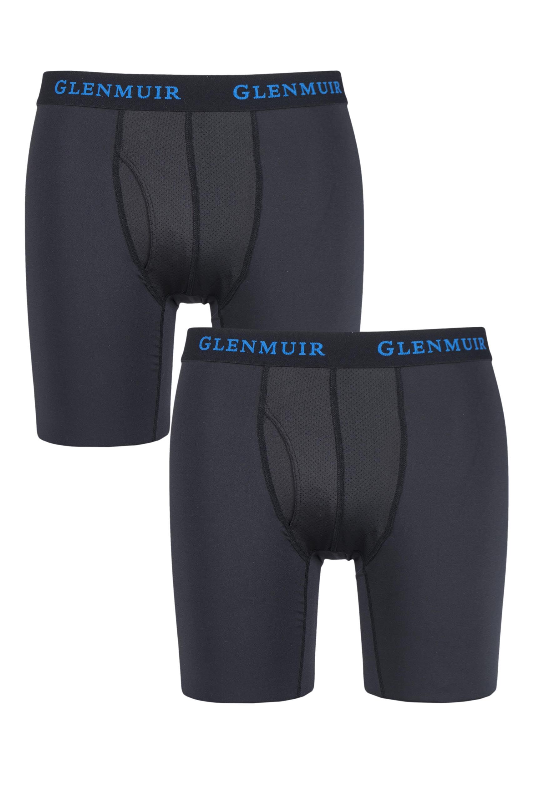 Image of 2 Pair Black / Blue Performance Underwear 9-Inch Leg Men's Small - Glenmuir