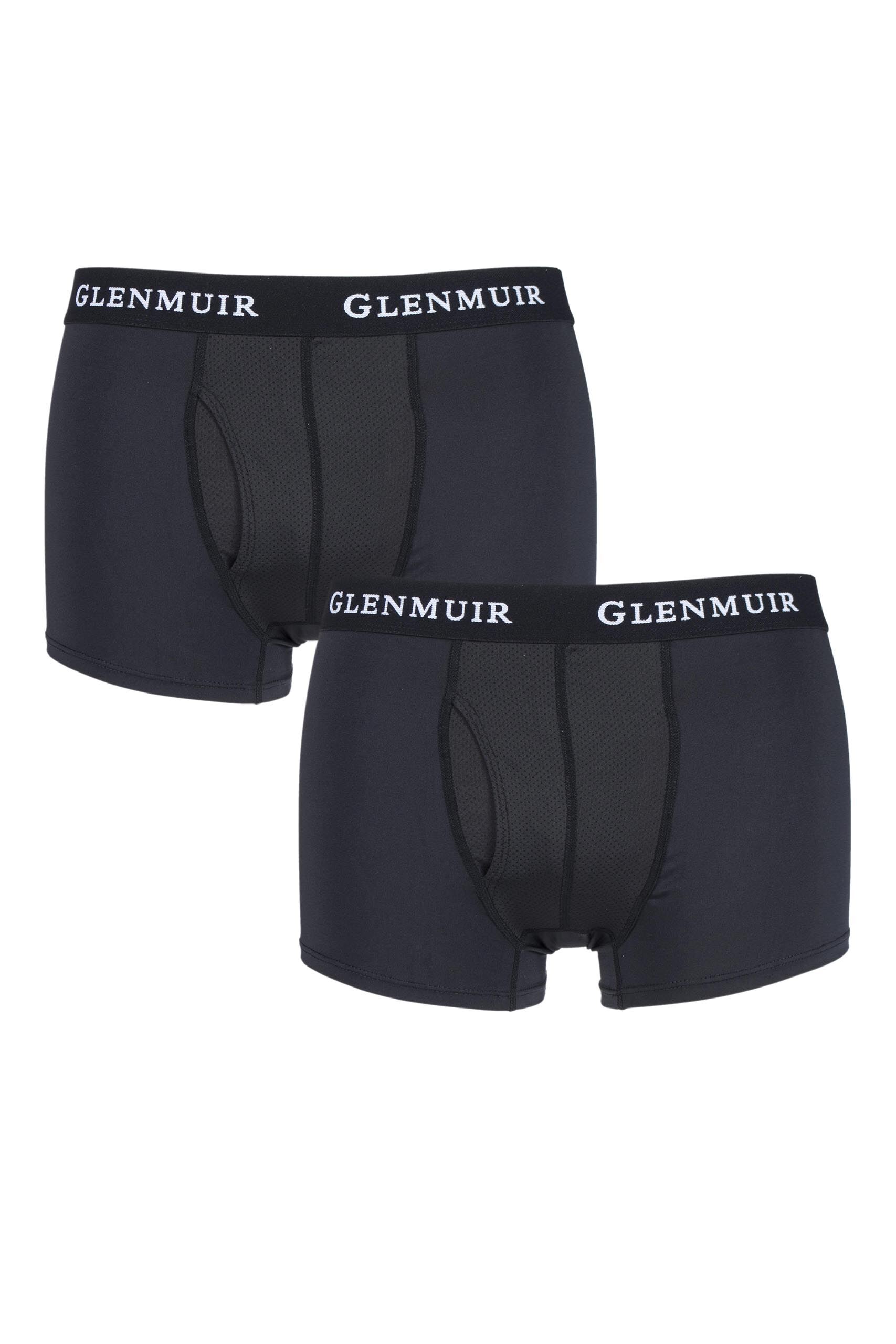 Image of 2 Pair Black Performance Underwear 3-Inch Leg Men's Extra Large - Glenmuir