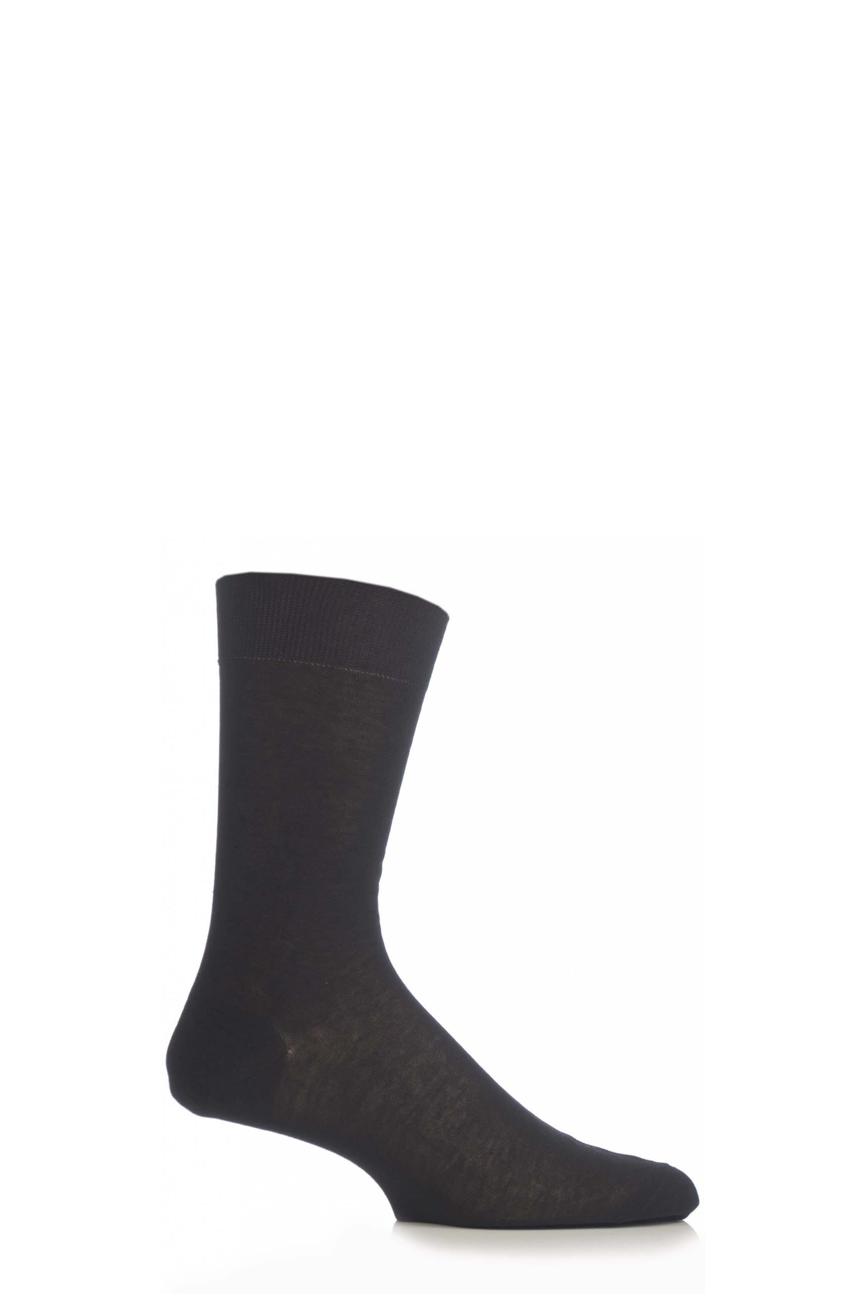 Image of 1 Pair Black Plain 100% Cotton Lisle Socks Men's 10.5-11.5 Mens - Pantherella