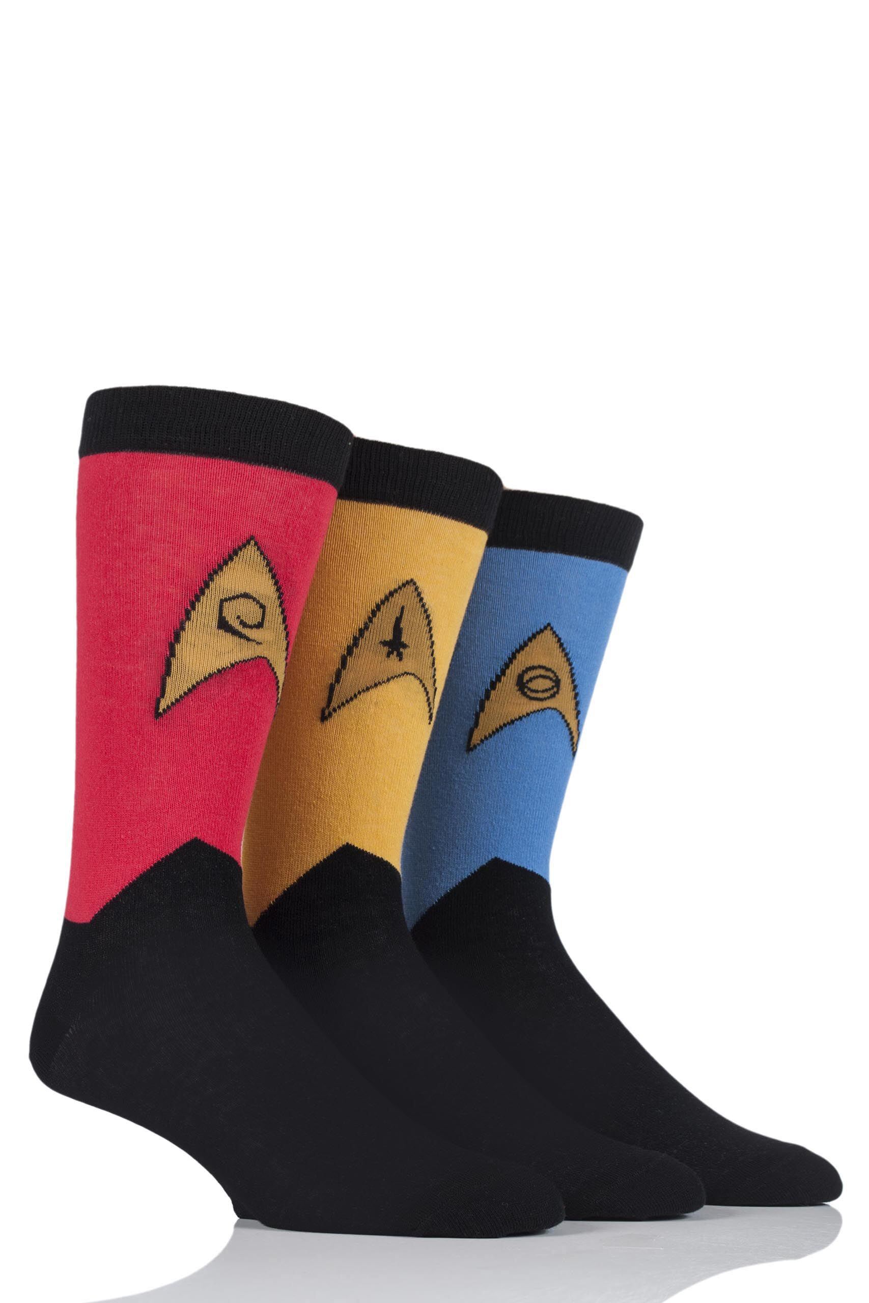 Image of 3 Pair Assorted Star Trek Uniforms Cotton Socks Men's 11-13 Mens - Film & TV Characters