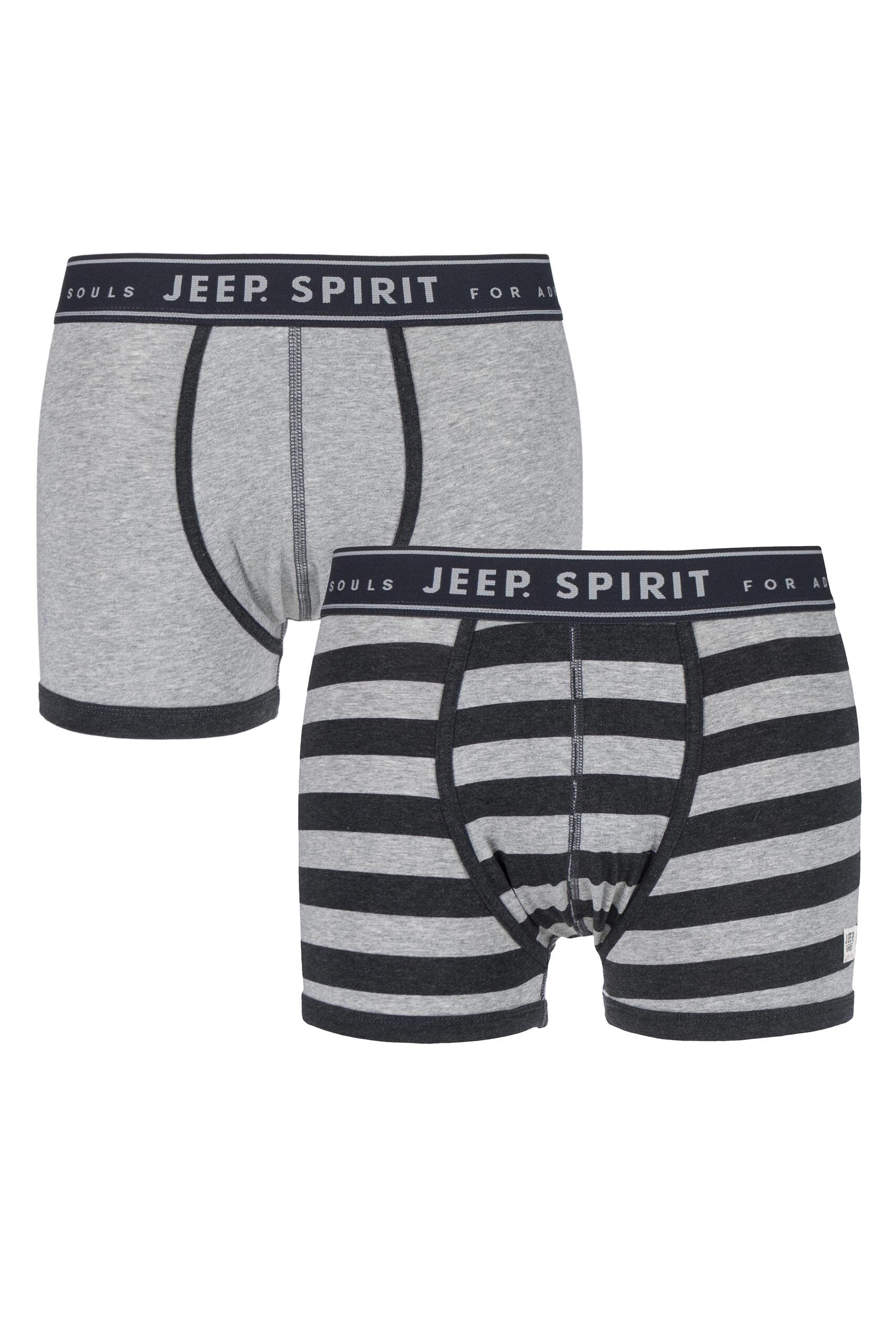 Image of 2 Pack Charcoal / Grey Spirit Wide Stripe and Plain Cotton Rich Trunks Men's Small - Jeep