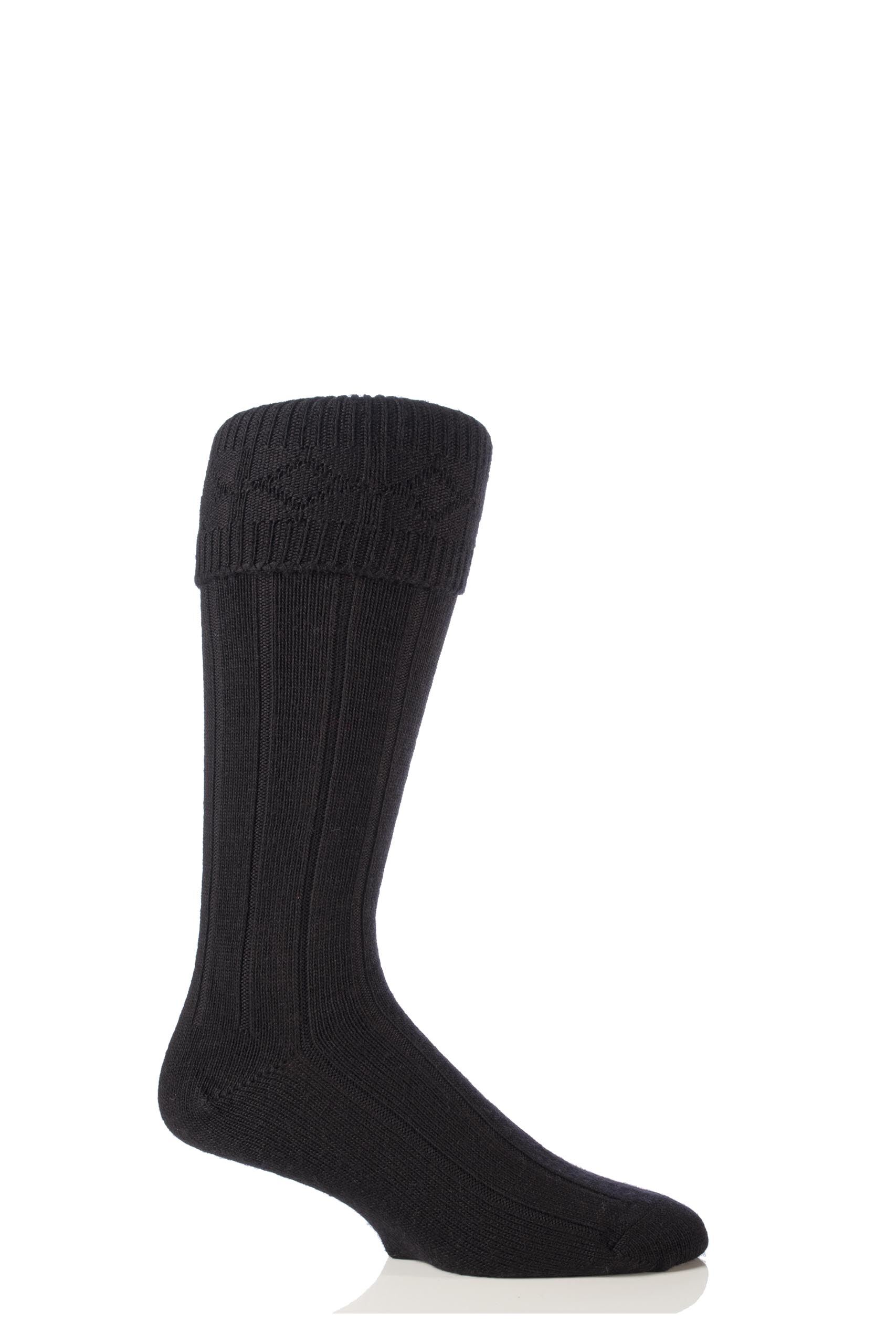 Image of 1 Pair Black Wool Kilt Socks Men's 8-10 Mens - Glenmuir