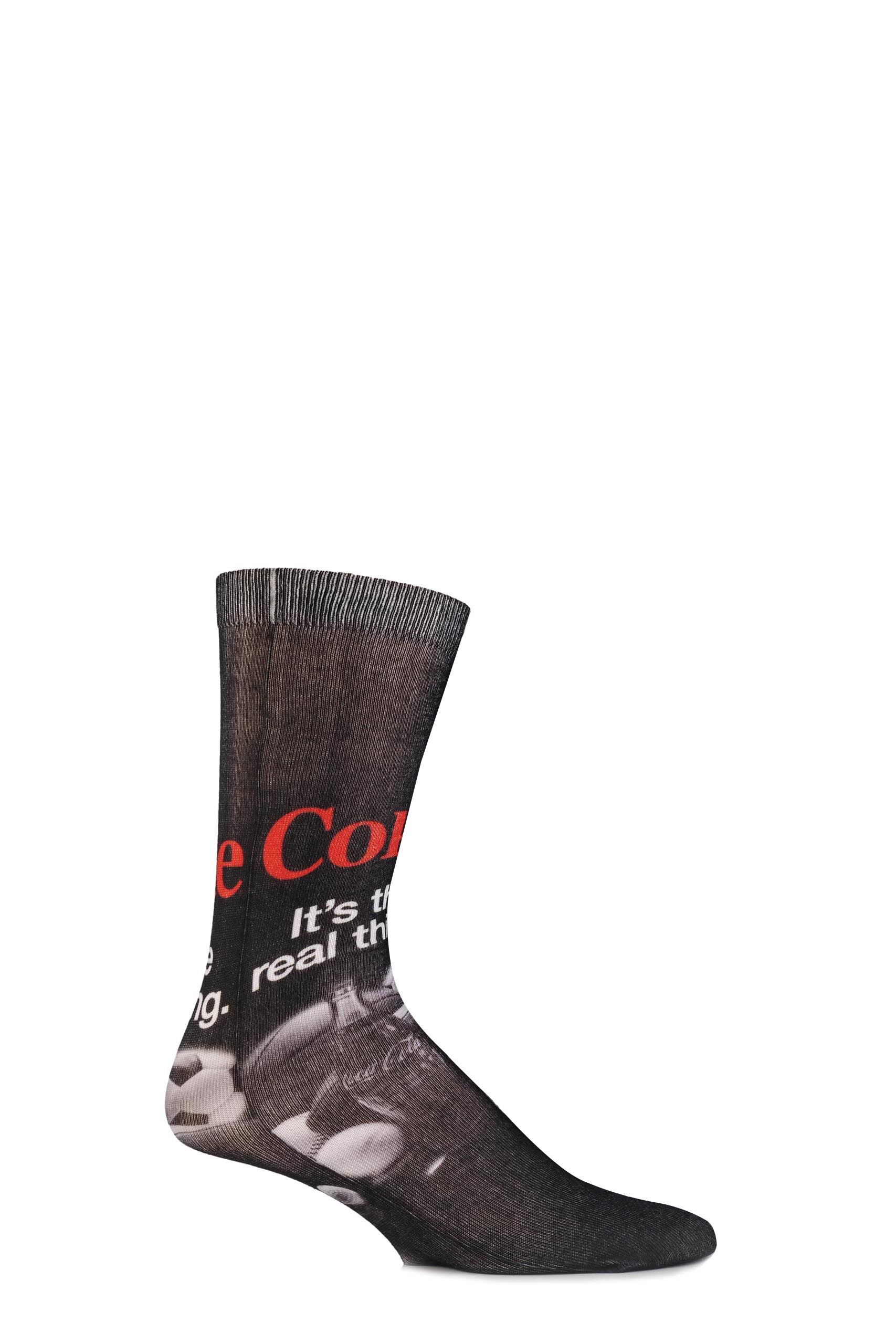 Image of 1 Pair Black The Real Thing Printed Socks Men's 6-11 Mens - Coca Cola
