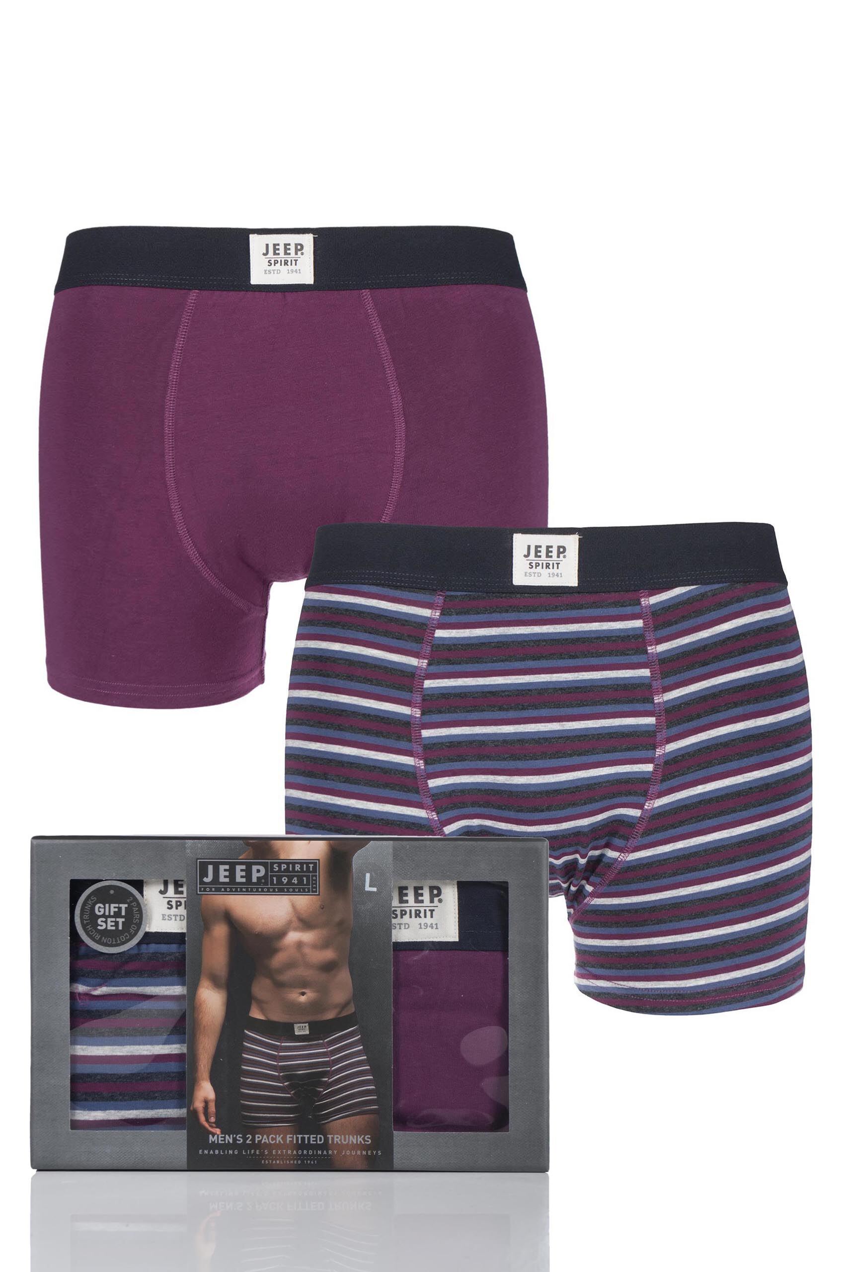 Image of 2 Pair Charcoal Spirit Cotton Rich Fitted Trunks Gift Box Men's Medium - Jeep