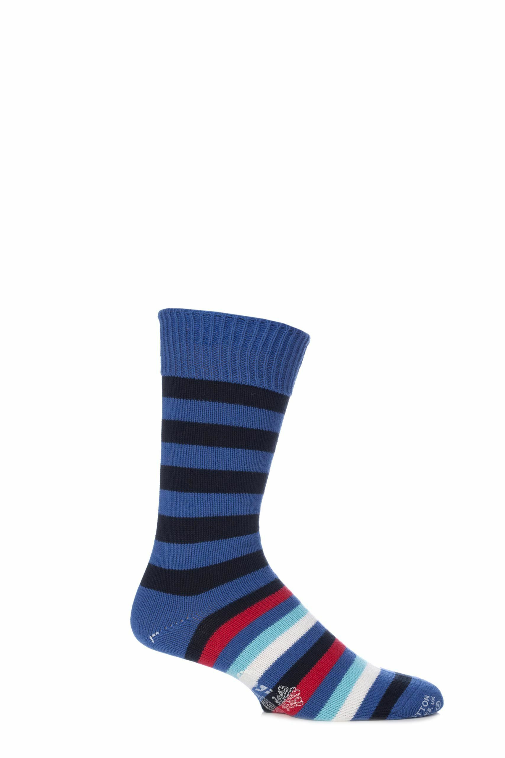 Image of 1 Pair Royal / Rich Navy 100% Cotton Half Striped Socks Men's 10-12 Mens - Corgi