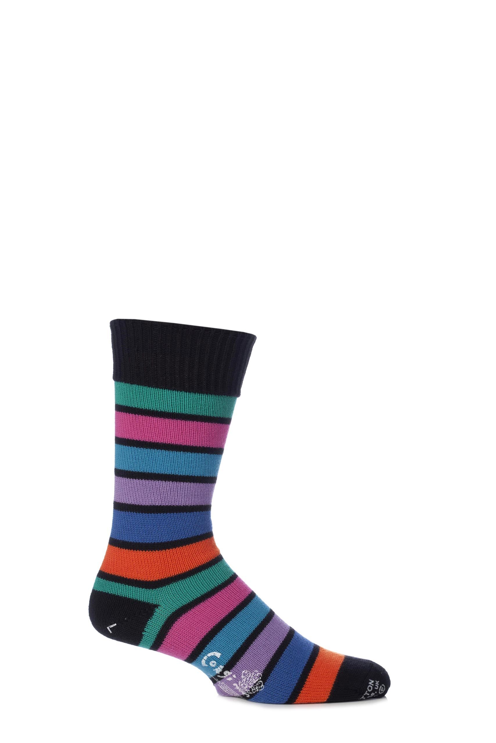 Image of 1 Pair Black / Jewel 100% Cotton Stripe Socks Men's 10-12 Mens - Corgi