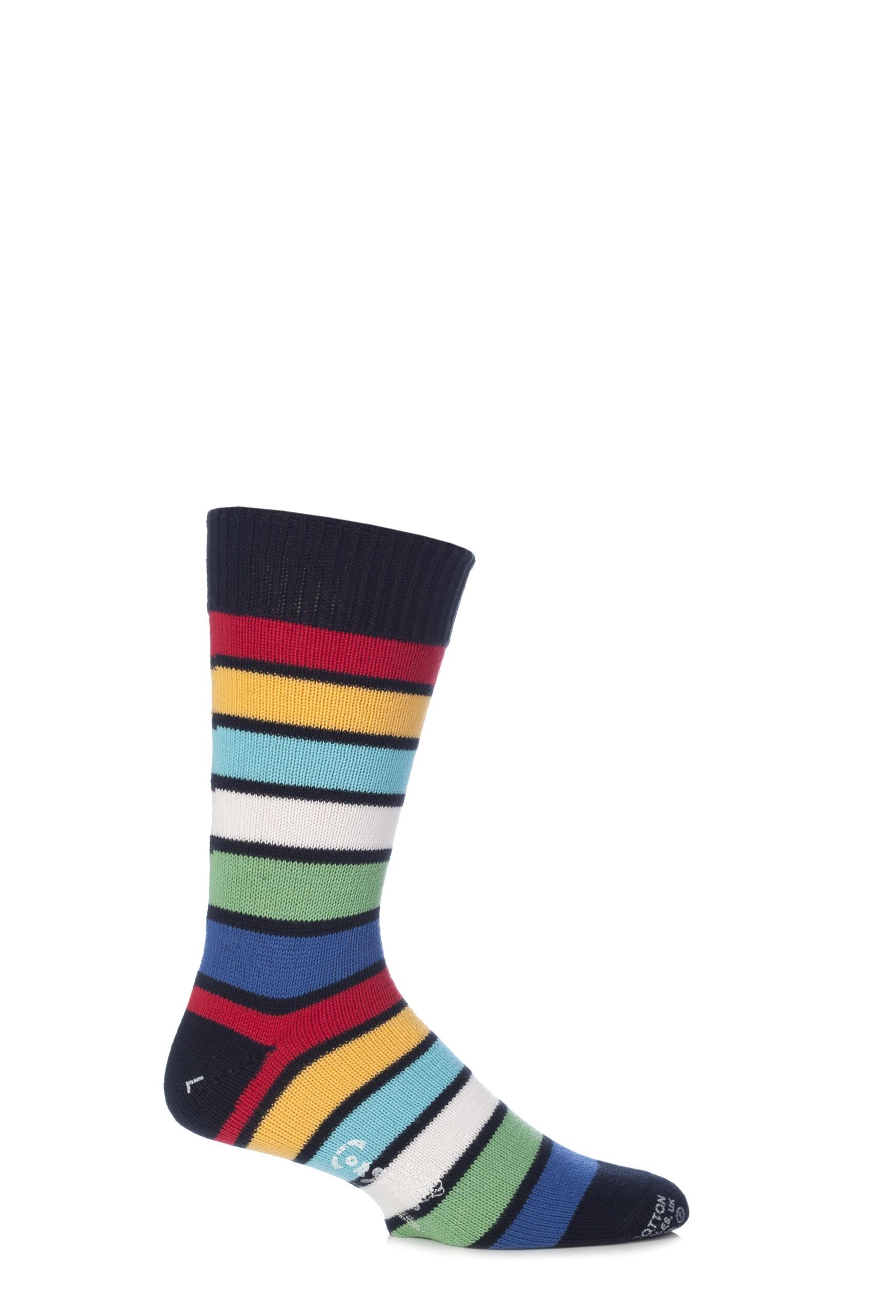 Image of 1 Pair Rich Navy / Brigade 100% Cotton Stripe Socks Men's 7-9 Mens - Corgi