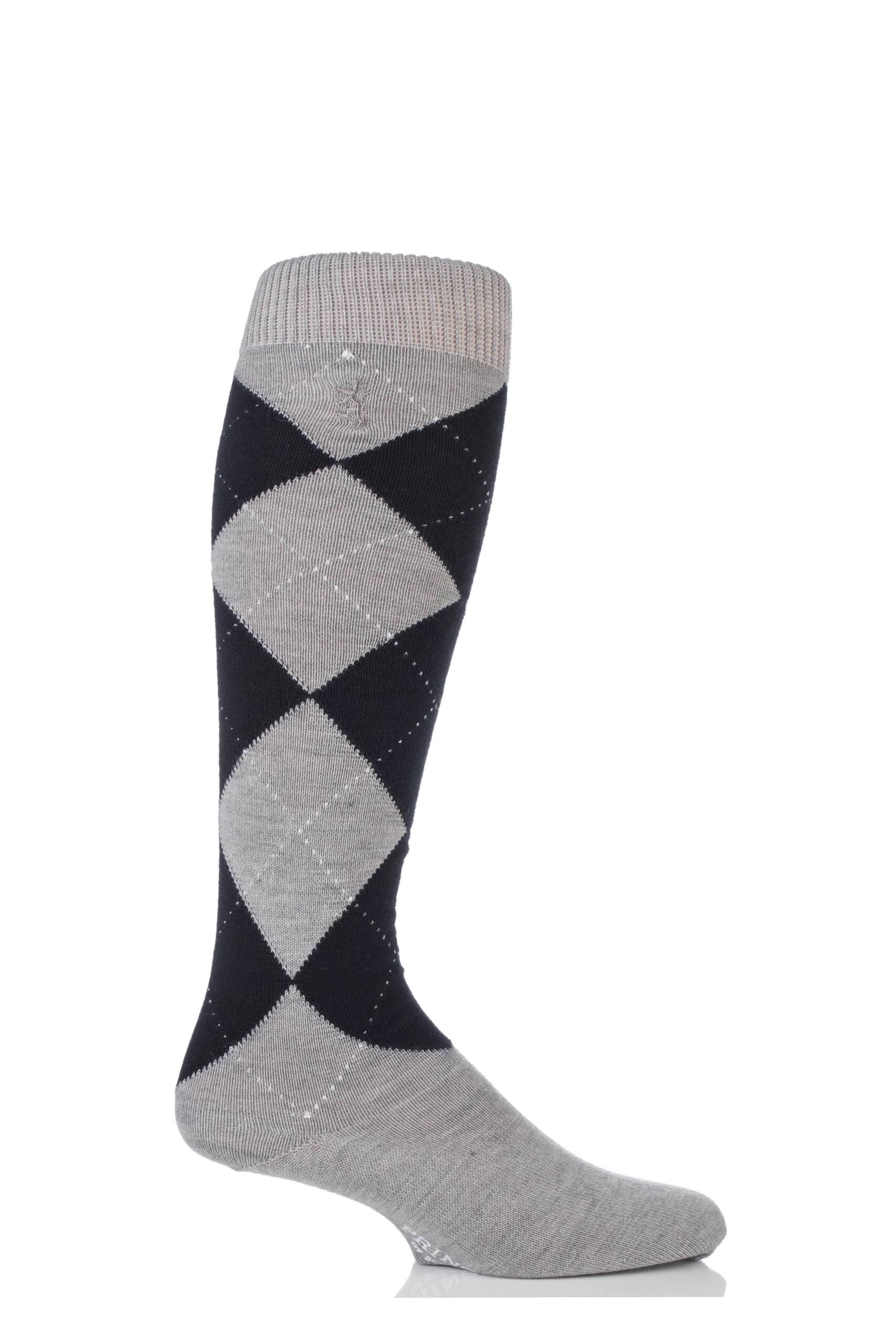 Image of 1 Pair Grey 80% Cashmere Argyle Pattern Knee High Socks Men's 7-11 Mens - Pringle of Scotland