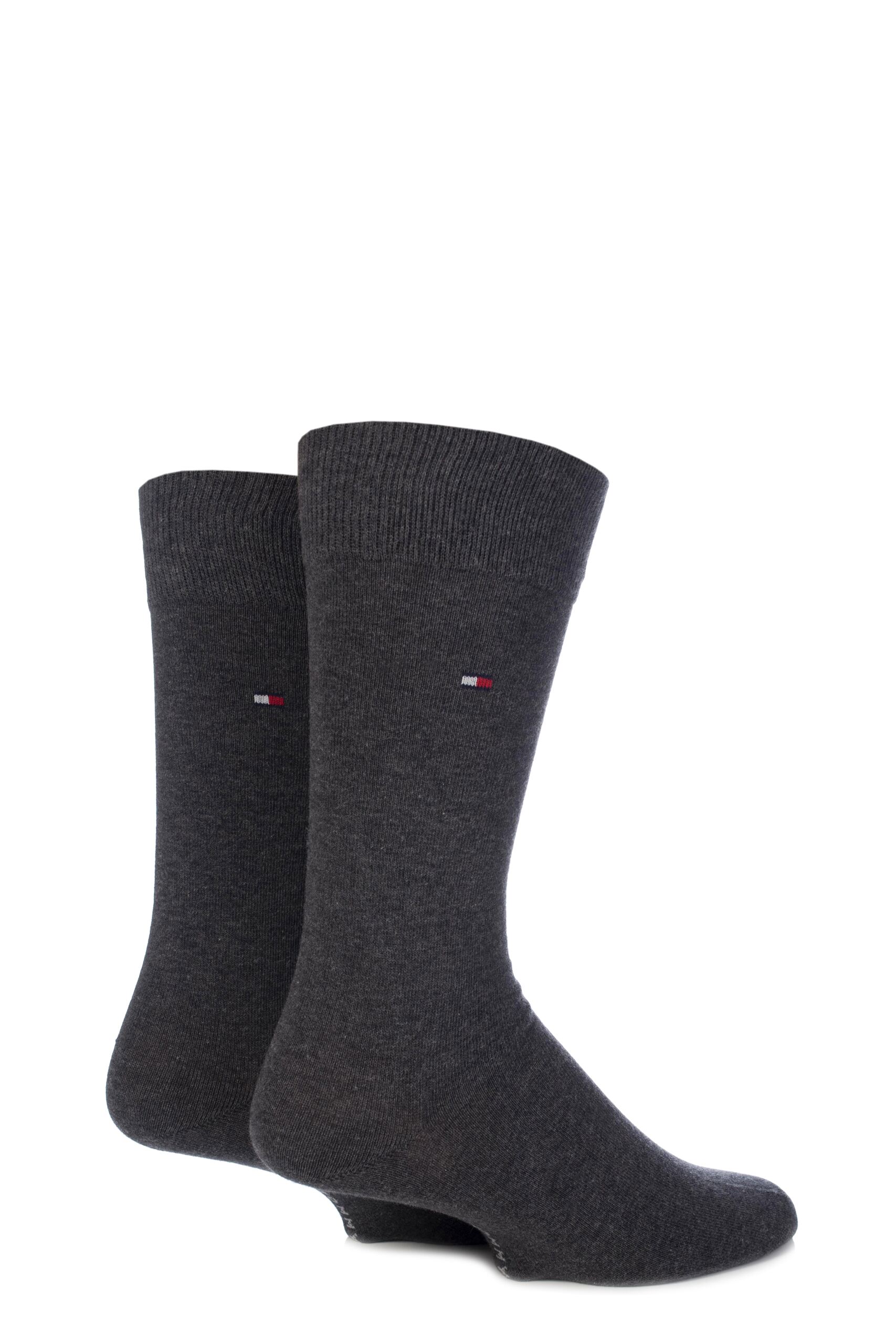 Image of 2 Pair Anthracite Melange Classic Plain Cotton Socks Men's 6-8 Mens - Tommy Hilfiger