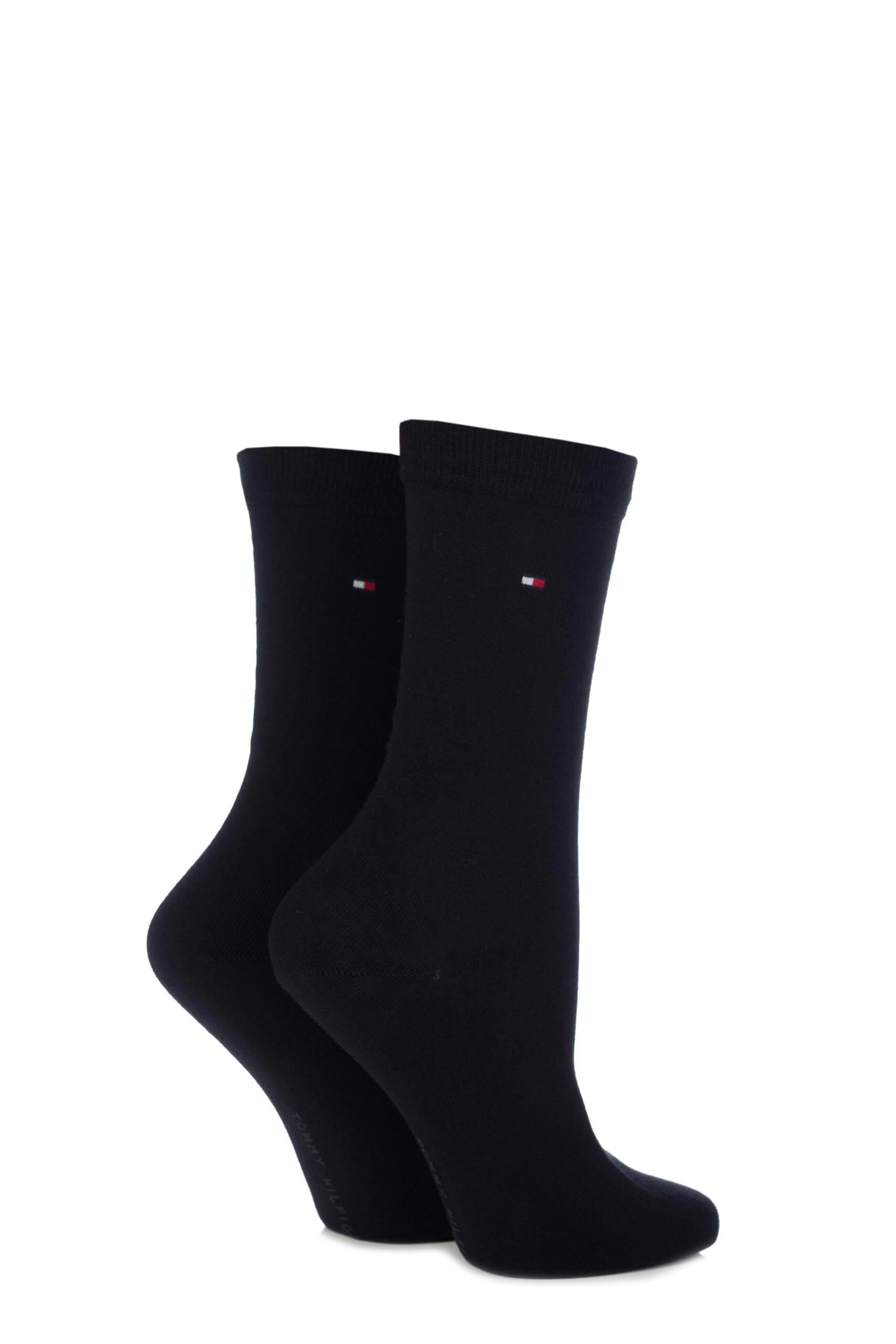 Image of 2 Pair Black Plain Cotton Socks Ladies 6-8 Ladies - Tommy Hilfiger