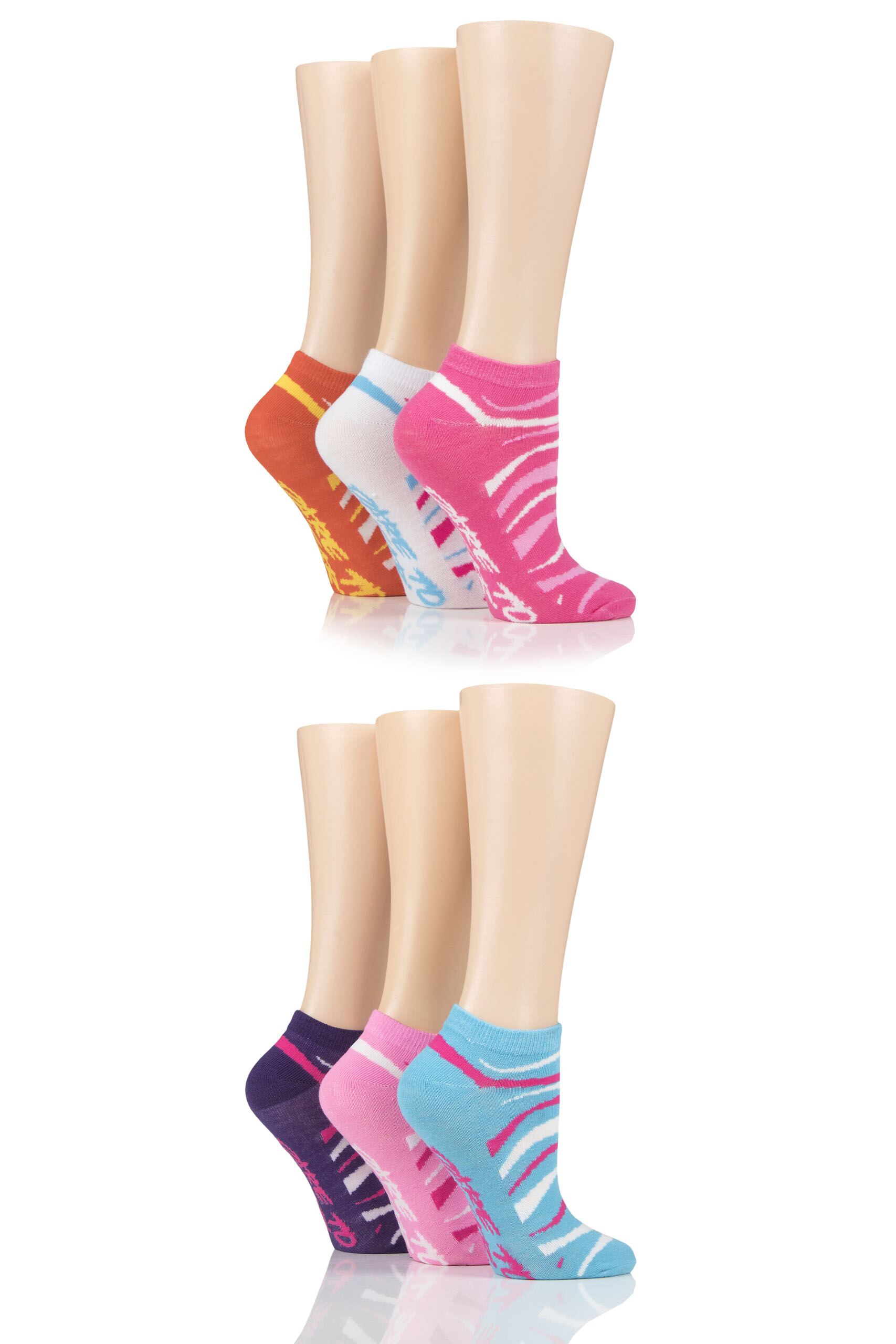 Image of Ladies 6 Pair SOCKSHOP Dare to Wear Patterned Trainer Socks Tiger 4-8