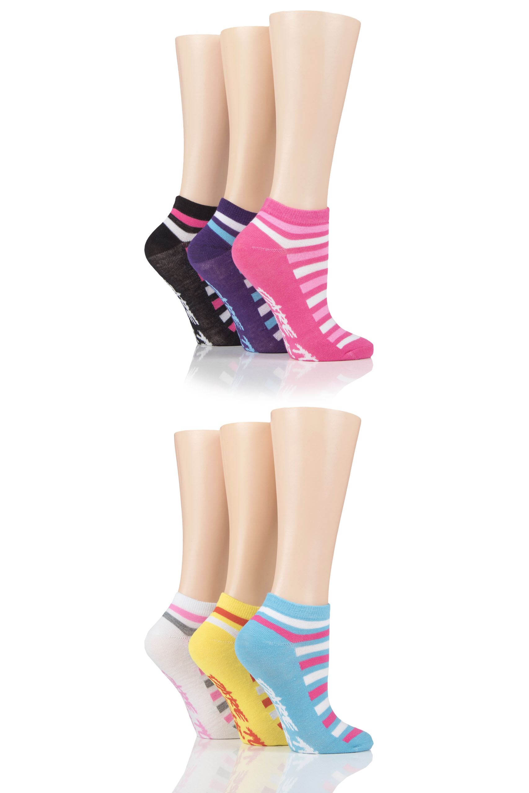 Image of Ladies 6 Pair SOCKSHOP Dare to Wear Patterned Trainer Socks Dual Stripe 4 - 8