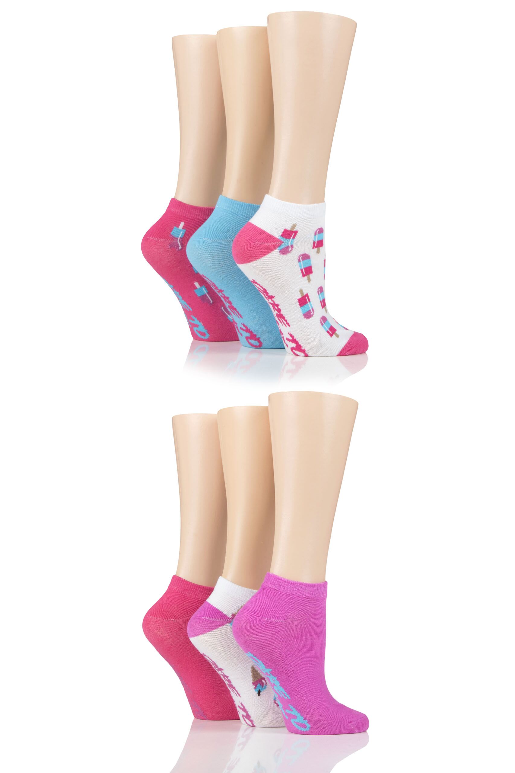 Image of Ladies 6 Pair SOCKSHOP Dare to Wear Patterned Trainer Socks Ice Cream 4-8