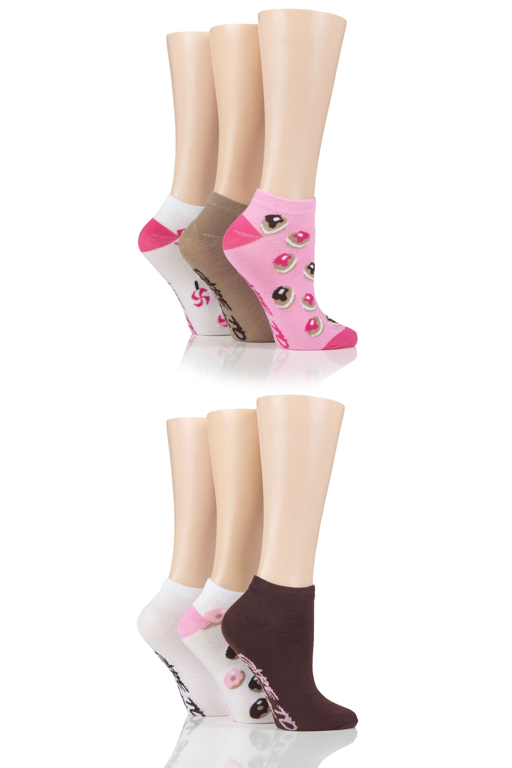 Image of Ladies 6 Pair SOCKSHOP Dare to Wear Patterned Trainer Socks Treats 4-8